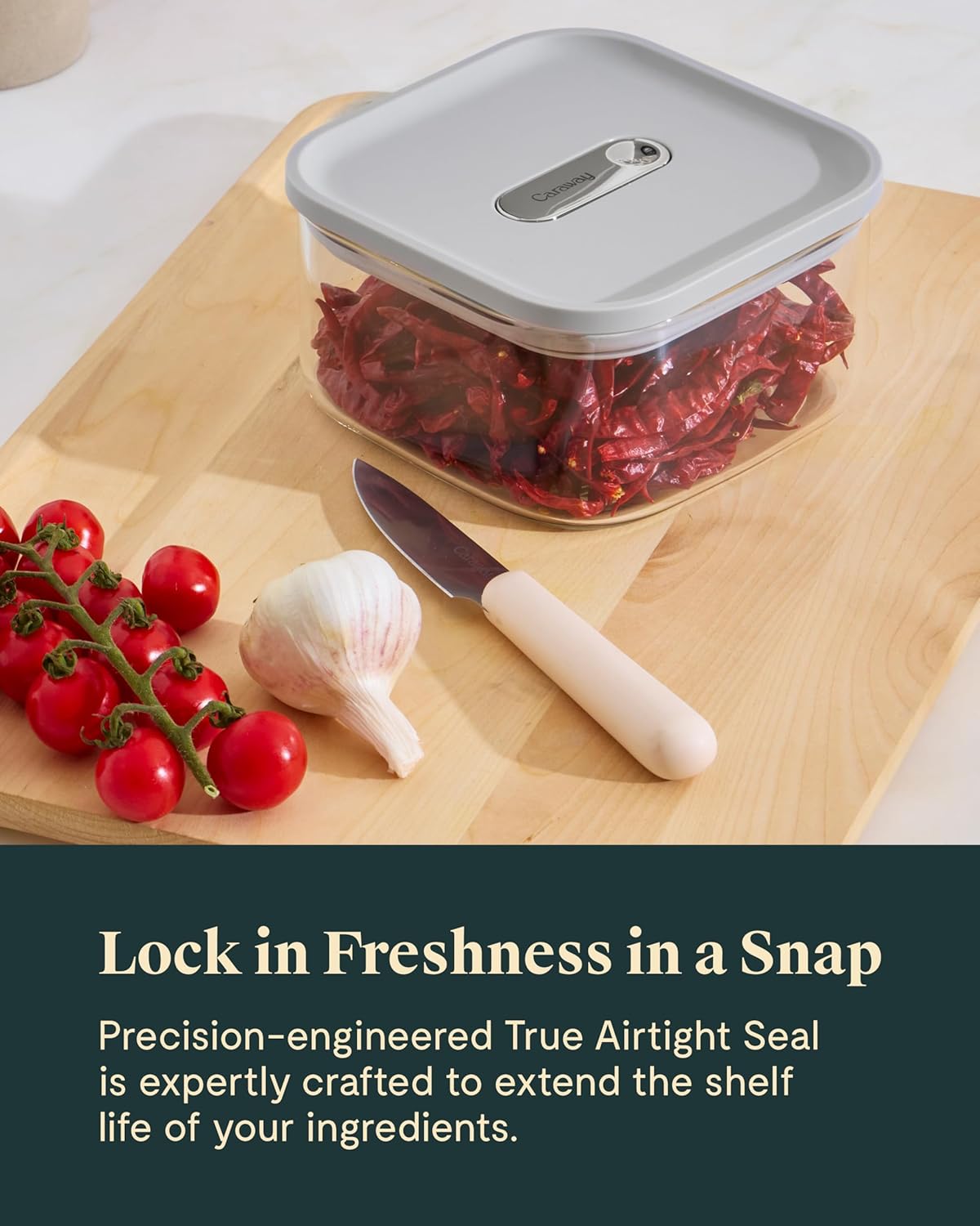 Caraway 1qt Glass Airtight Food Storage Container with Lid – Non-Toxic, BPA-Free Kitchen Storage Container – Stackable, Space-Saving Airtight Container for Dry Goods and More - Cream