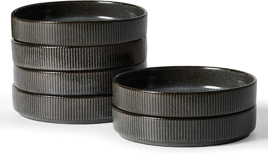 famiware Star 7.5" Pasta Bowls Set, Salad Bowl Set of 6, Double Reactive Glaze, Stackable, Perfect for Your Friend for Housewarming, Thanksgiving, Christmas, Deep Forest