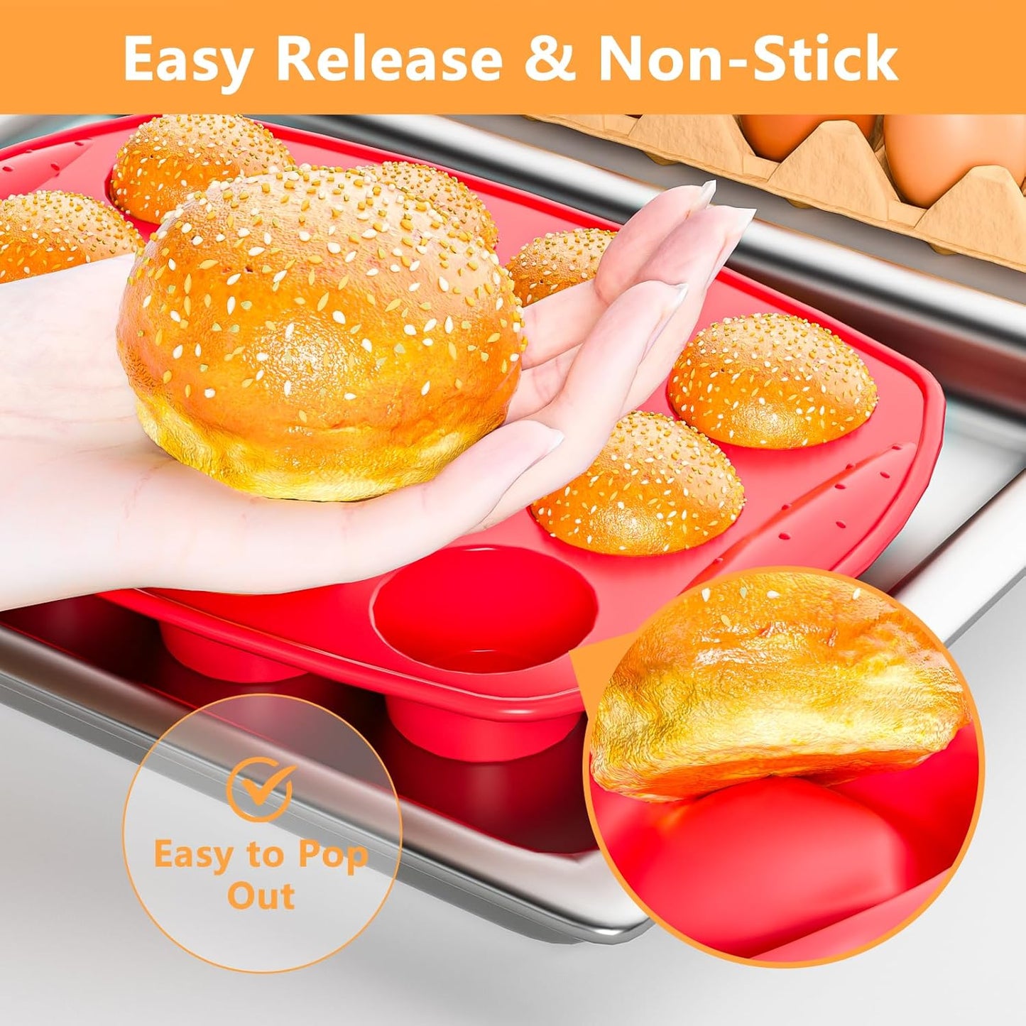 2 Inch Round Muffin Pan,2 Pcs 12 Cups Egg Bites Silicone Mold,Cupcake Pan Molds For Baking English Muffins and Egg Bites,Cookies,Whoopie Pies,Mini Cakes,Biscuits,Buns