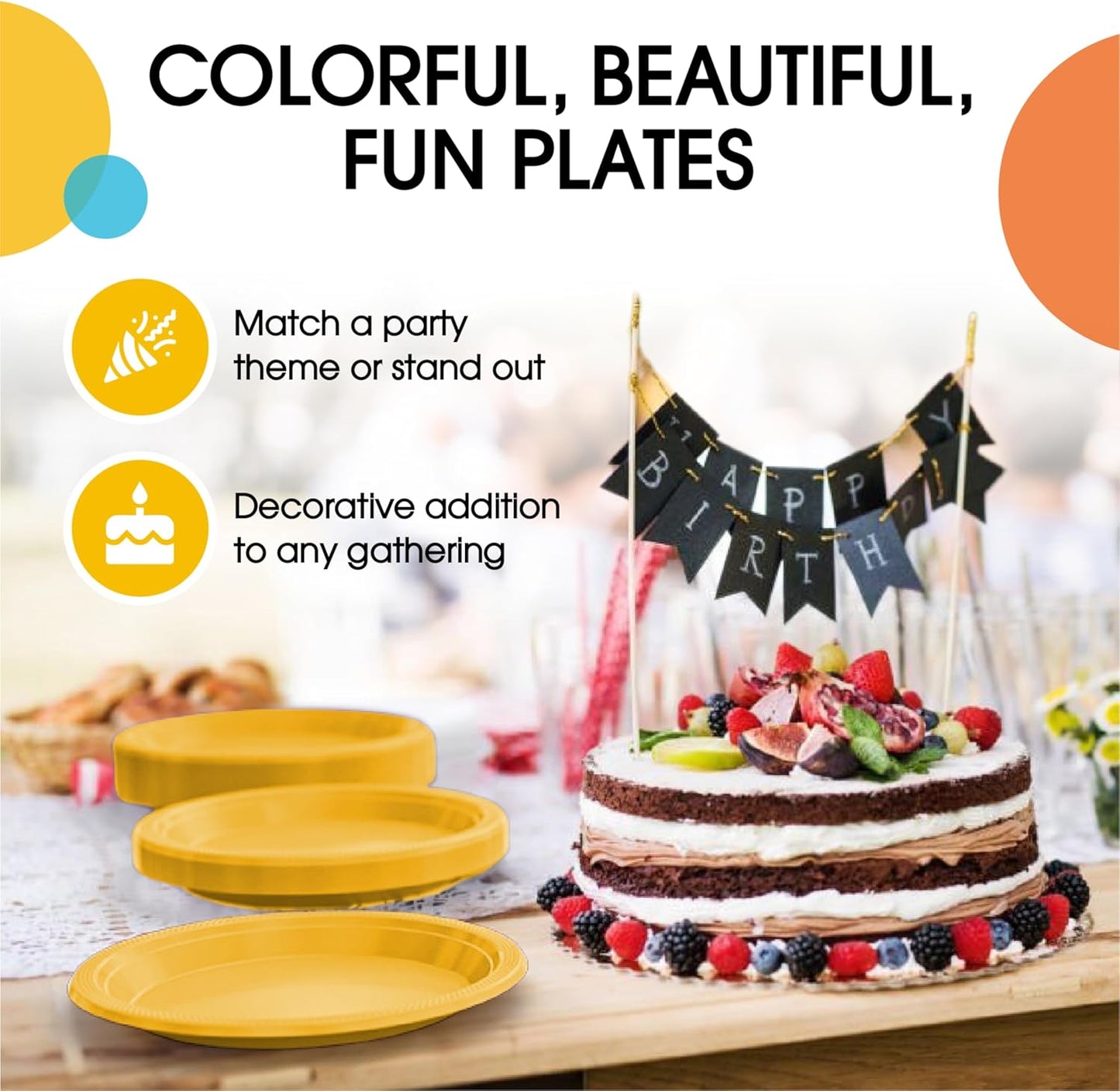 Exquisite Party Solids Yellow Plastic Plates For Party 10" Yellow Disposable Plates Heavy Duty Supplies 100 Pcs Plastic Dinnerware Sets Heavy Duty 350 GSM Disposable Dinnerware Set