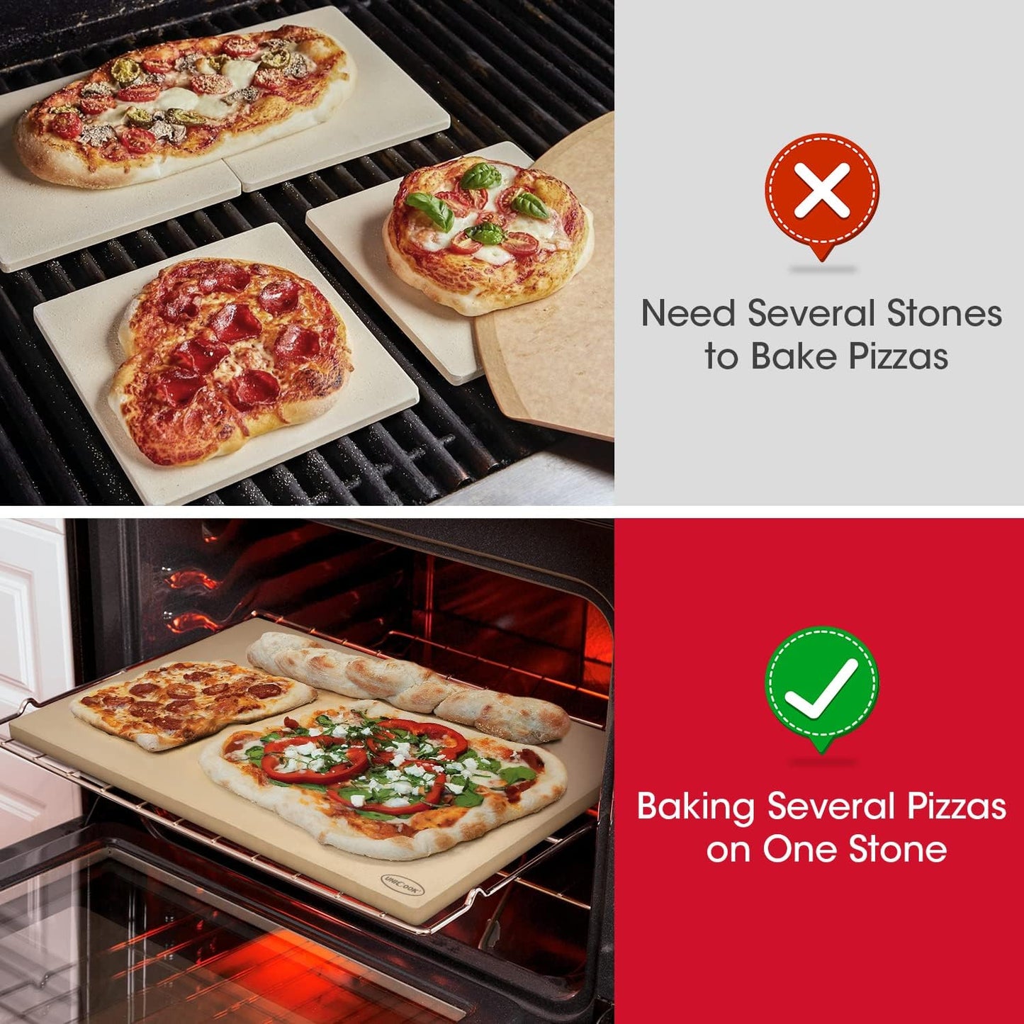 Unicook 22 Inch Extra Large Pizza Stone for Oven and Grill, Rectangular Baking Stone 22" x 14" x 0.6", Thermal Shock Resistant, Ideal for Baking Several Crispy Pizzas Bread