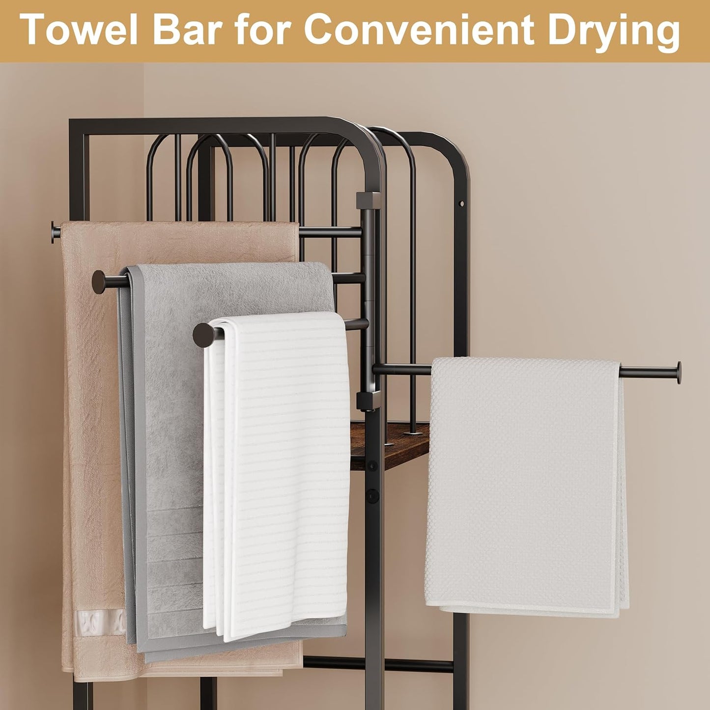 Towel Rack Free Standing 3-Tier M-Shaped Detachable Dividers, 4 Rotatable Bars Fast Drying, Pool Towel Rack, Space-Saving Towel Storage Organizer, Bath Towel Shelf for Home, Poolside Patent Pending