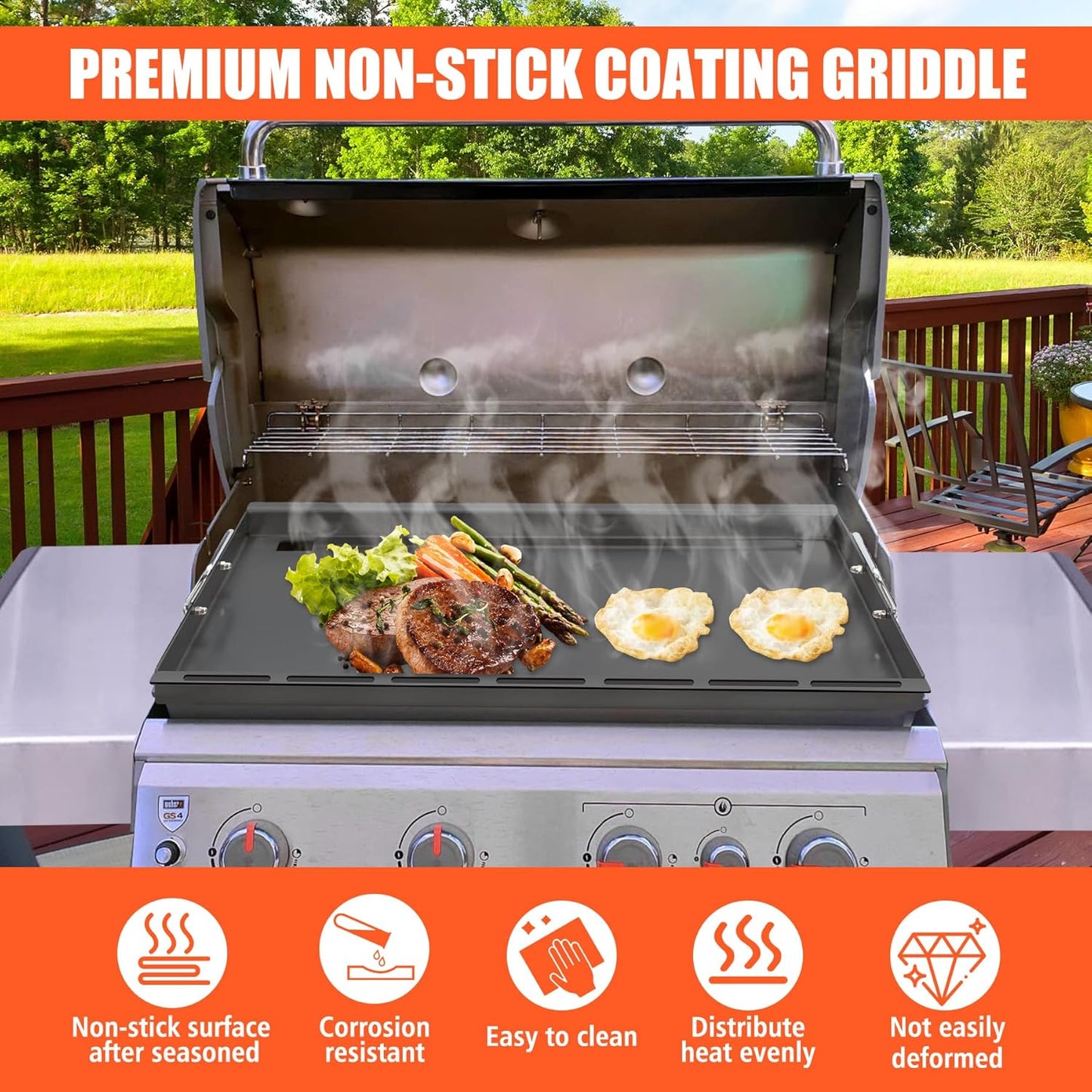 6789 Full Size Griddle Insert for Weber GS4 Genesis II 400 Series Gas Grills, Flat Top Griddle Repalcement for Weber Genesis II S-410/E-410, S-435/E-435 and LX S-440/E-440 with Mini Oven Mitt