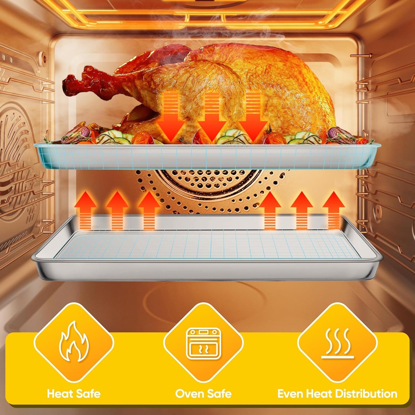 Homikit 2 Pack Baking Sheet, 16x12 Inches Stainless Steel Cookie Sheets for Baking, Large Toaster Oven Tray for Roasting Cooking, Metal Jelly Roll Pan Non Stick &Rustproof, Dishwasher Safe