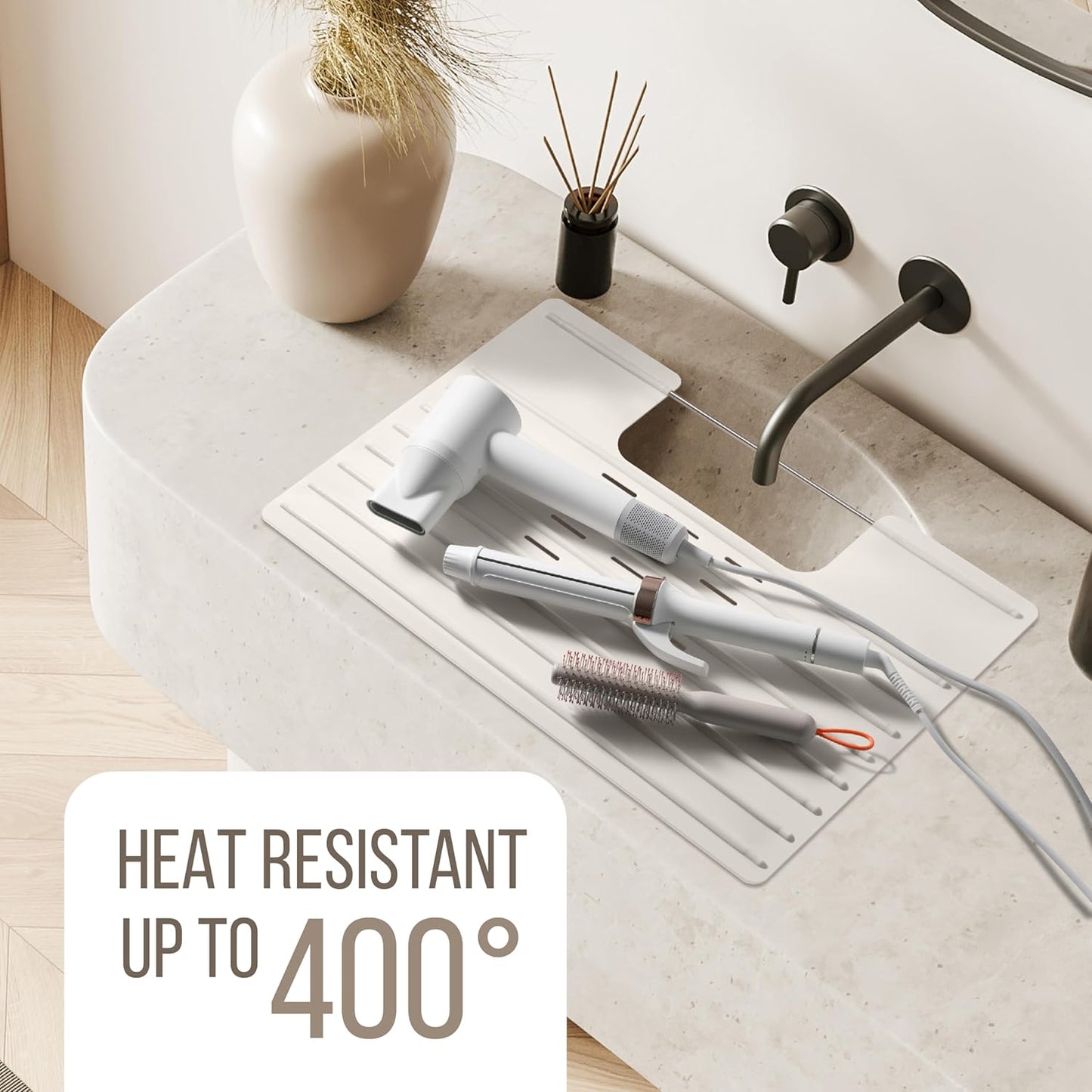 Maplefield Sink Topper Bathroom Sink Cover - 22 x 2 x 2 in, Taupe - Heat Resistant Silicone Mat & Counter Protector - Keeps Counter Area Clean from Makeup