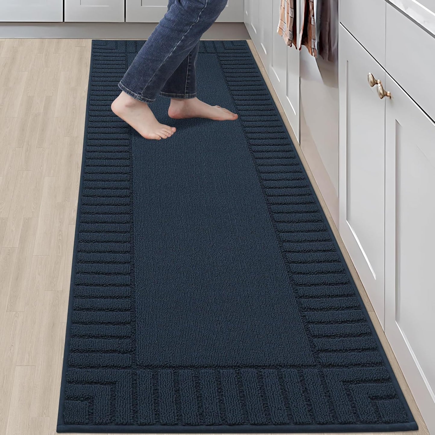 BEQHAUSE-Kitchen-Rugs-and-Mats Non Slip Kitchen Runner Rug Absorbent Kitchen Mats for Floor Machine Washable Kitchen Floor Mat,Navy Blue 24”x71”