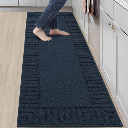 BEQHAUSE-Kitchen-Rugs-and-Mats Non Slip Kitchen Runner Rug Absorbent Kitchen Mats for Floor Machine Washable Kitchen Floor Mat,Navy Blue 24”x71”