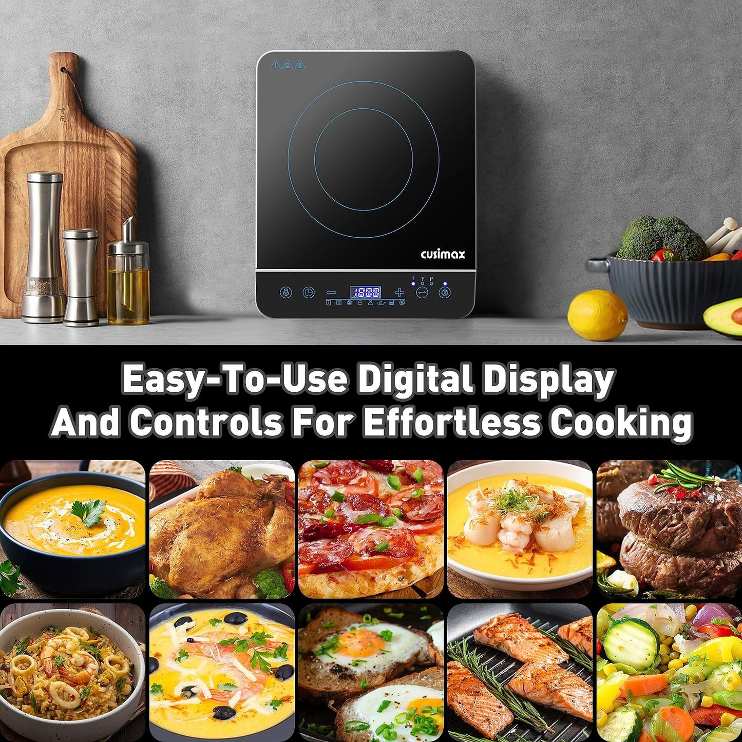 CUSIMAX Portable Induction Cooktop,3 Control Modes, 1800w 7.1" Heating Coil,140°F To 464°F,Induction Hot Plate with LED Display Sensor Touch Screen,Timer and Child Lock,Even and Fast Heating