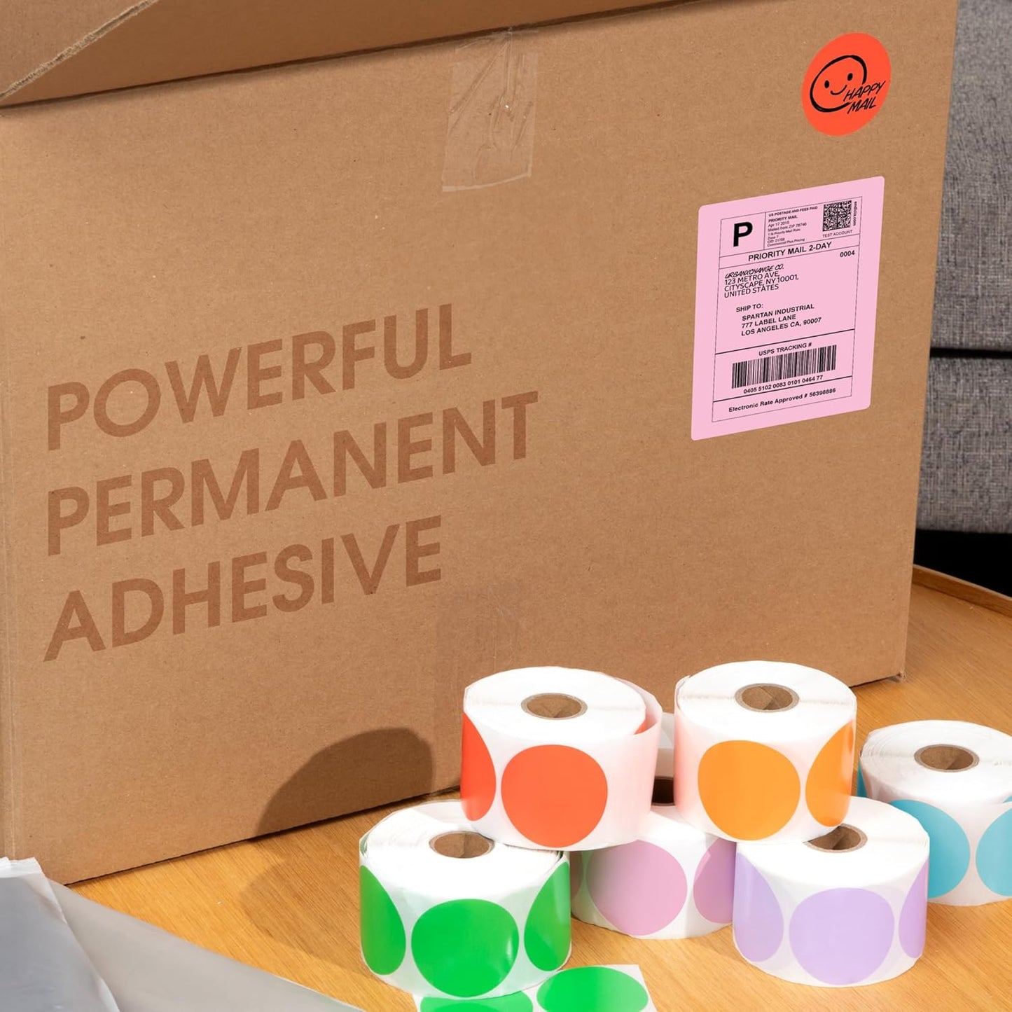 Spartan Industrial 2" Round Direct Thermal Yellow Labels | Perforated Custom Circle Logo Stickers - Works with Rollo, Zebra, MUNBYN Desktop Printers - 2 Rolls, 750/Roll