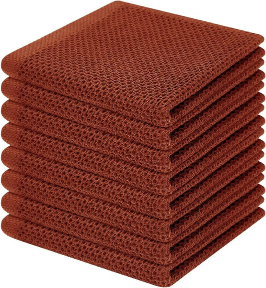 Homaxy 100% Cotton Waffle Weave Kitchen Dish Cloths, Ultra Soft Absorbent Quick Drying Dish Towels, 12 x 12 Inches, 8-Pack, Rust