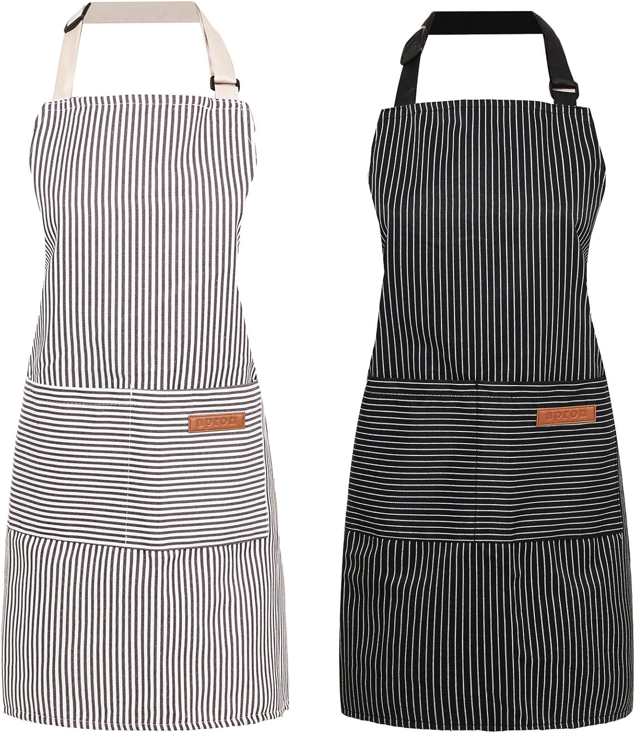 2 Pack Cooking Aprons Adjustable Bib Apron for Women with 2 Pockets, Kitchen Restaurant Men Chefs Aprons