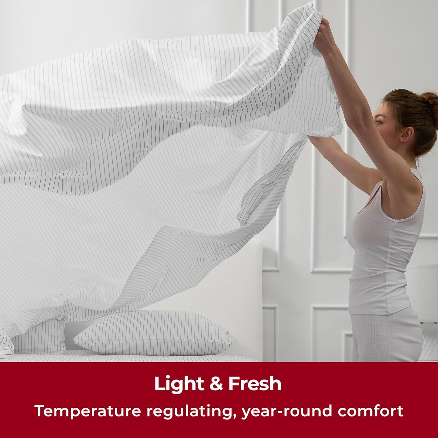 Mellanni California King Sheets Set - 4 PC Iconic Collection Bedding - Hotel Luxury, Extra Soft, Cooling Bed Sheets - Wrinkle, Fade, Stain Resistant (Cal King, Pin Stripe Gray)