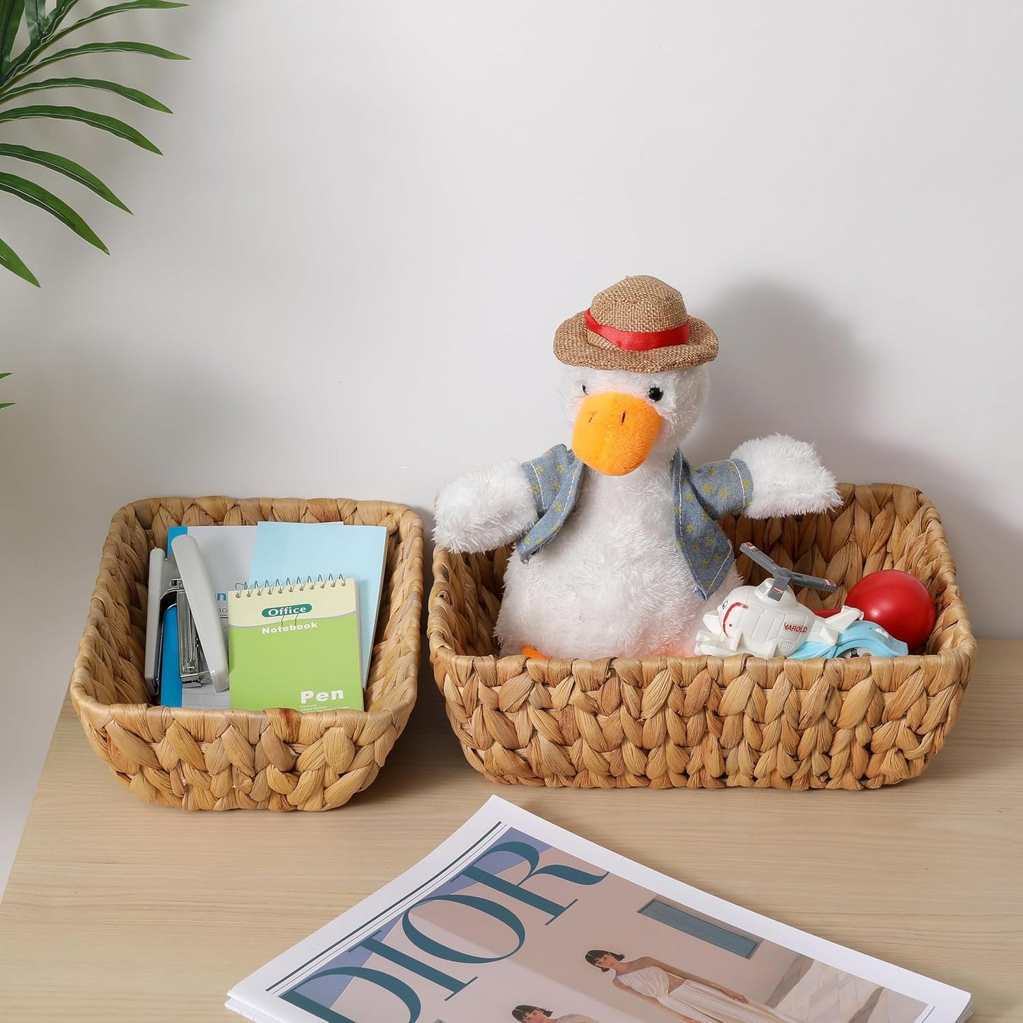 Small Wicker Baskets for Organizing 2 Pack, Hand Woven Baskets for Storage, Towels and Toilet Paper Organization, Woven Gift Basket,Countertop Baskets Set for Organizing