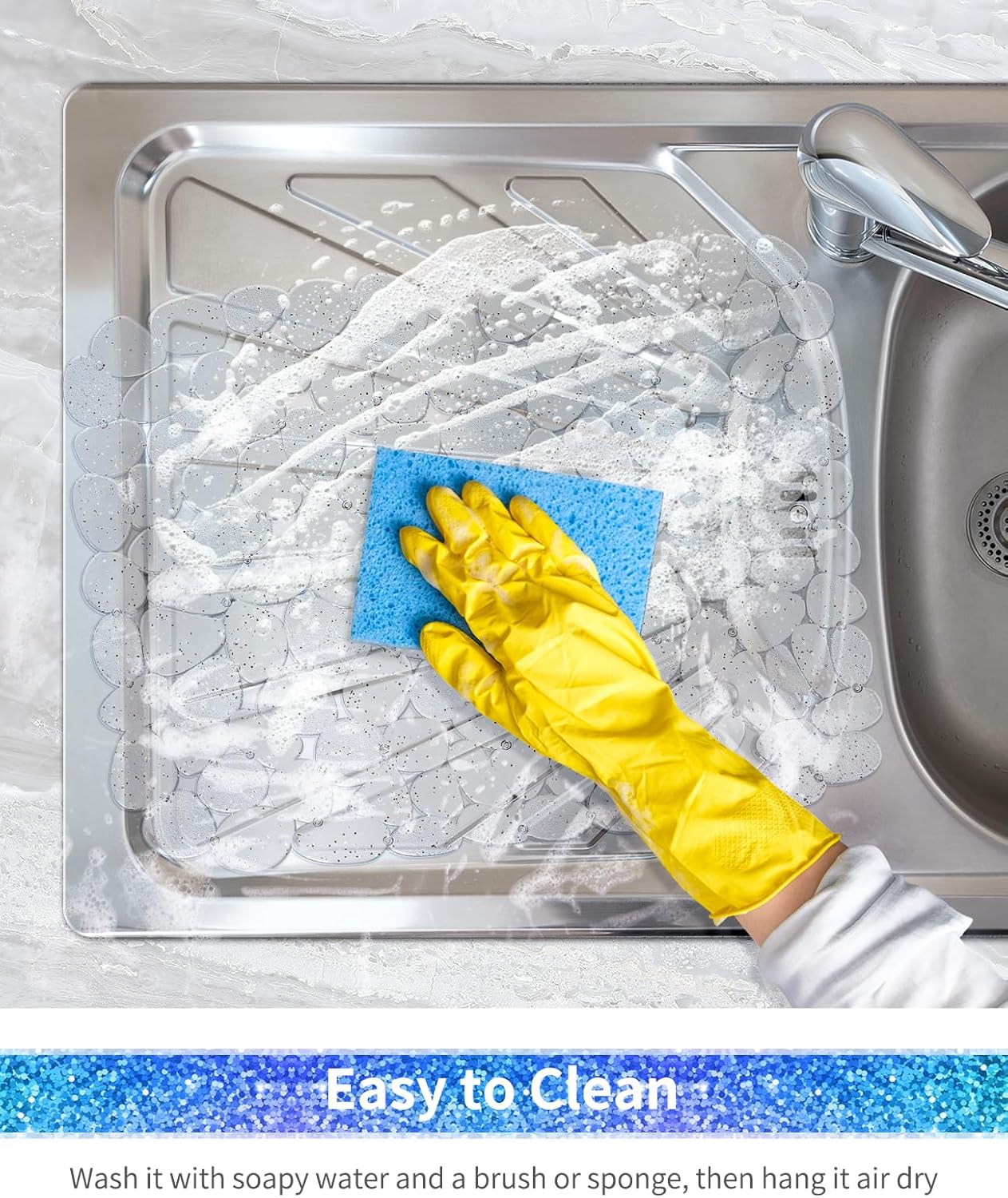 Bligli Pebble Sink Mat for Stainless Steel/Ceramic Sinks, PVC Eco-Friendly Sink Protectors for Bottom of Kitchen Sink, Dishes and Glassware, Fast Draining, 15.7 x 11.8 inch (2 Pack, Bling Clear)