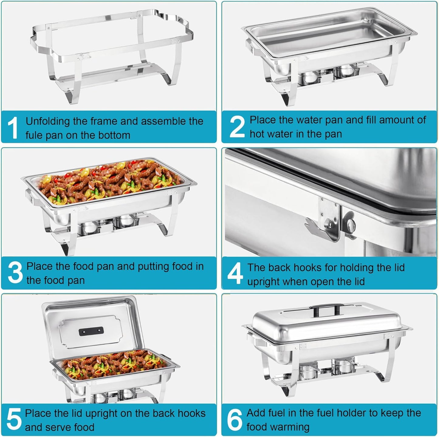 Chafing Dish Buffet Set 4 Packs,8 Quart Stainless Steel Foldable Rectangular Chafing Full Size Food Pan,Chafing Servers With Covers buffet servers and food warmers for parties wedding outdoor banquet