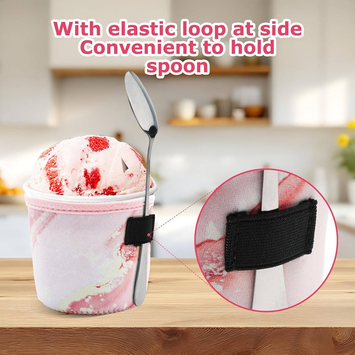 4 Pack Pint Size Ice Cream Sleeves Cozy Neoprene Cover with Spoon Holder Reusable Insulators Cream Sleeves (4 Pack A)