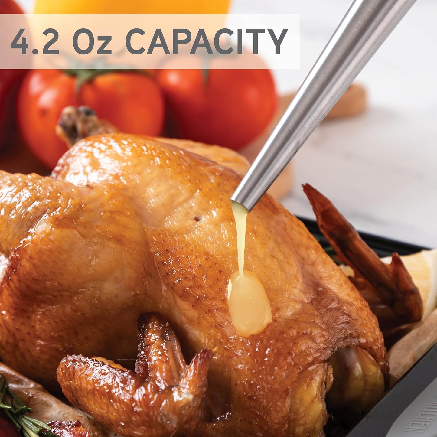 COOK WITH COLOR Turkey Baster with Cleaning Brush - Food Grade Syringe Baster For Cooking, Deluxe Set, Gray