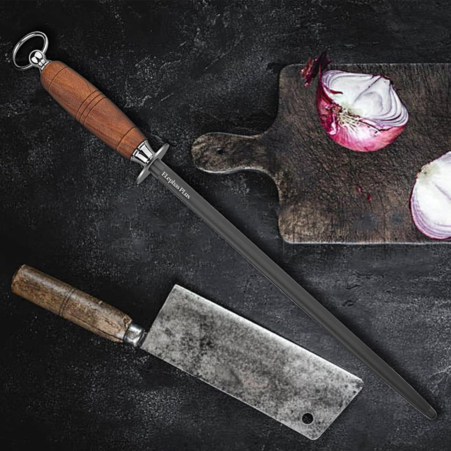 honing steel knife sharpener ，Wooden Handle knife sharpener rod,12 Inch Knife Sharpening Steel Honing Rod（mahogany）