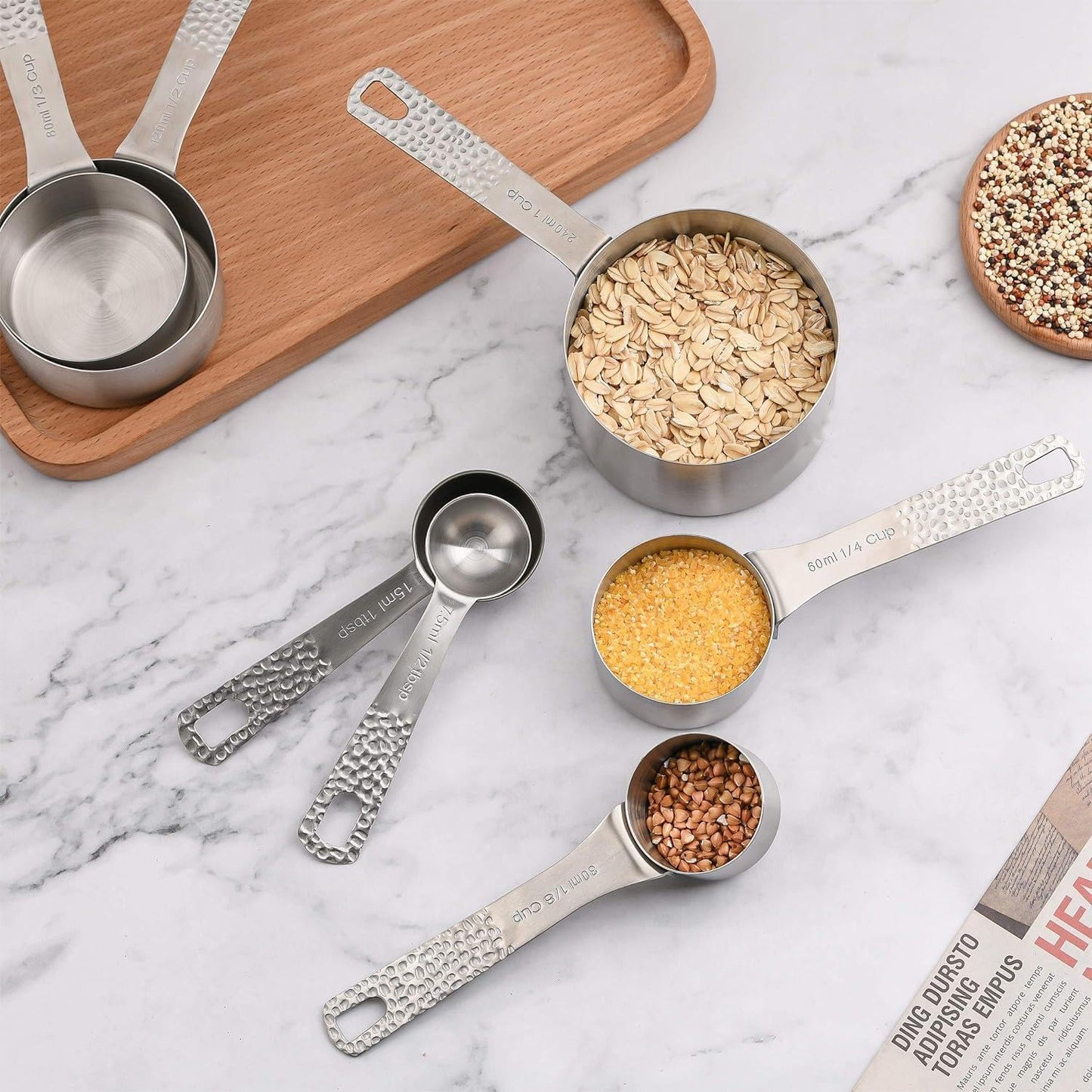 Measuring Cups and Spoons Set 12, Metric & US 18/8 Stainless Steel 5 Measuring Cups &6 Spoons &1 Leveler for Kitchen and Baking