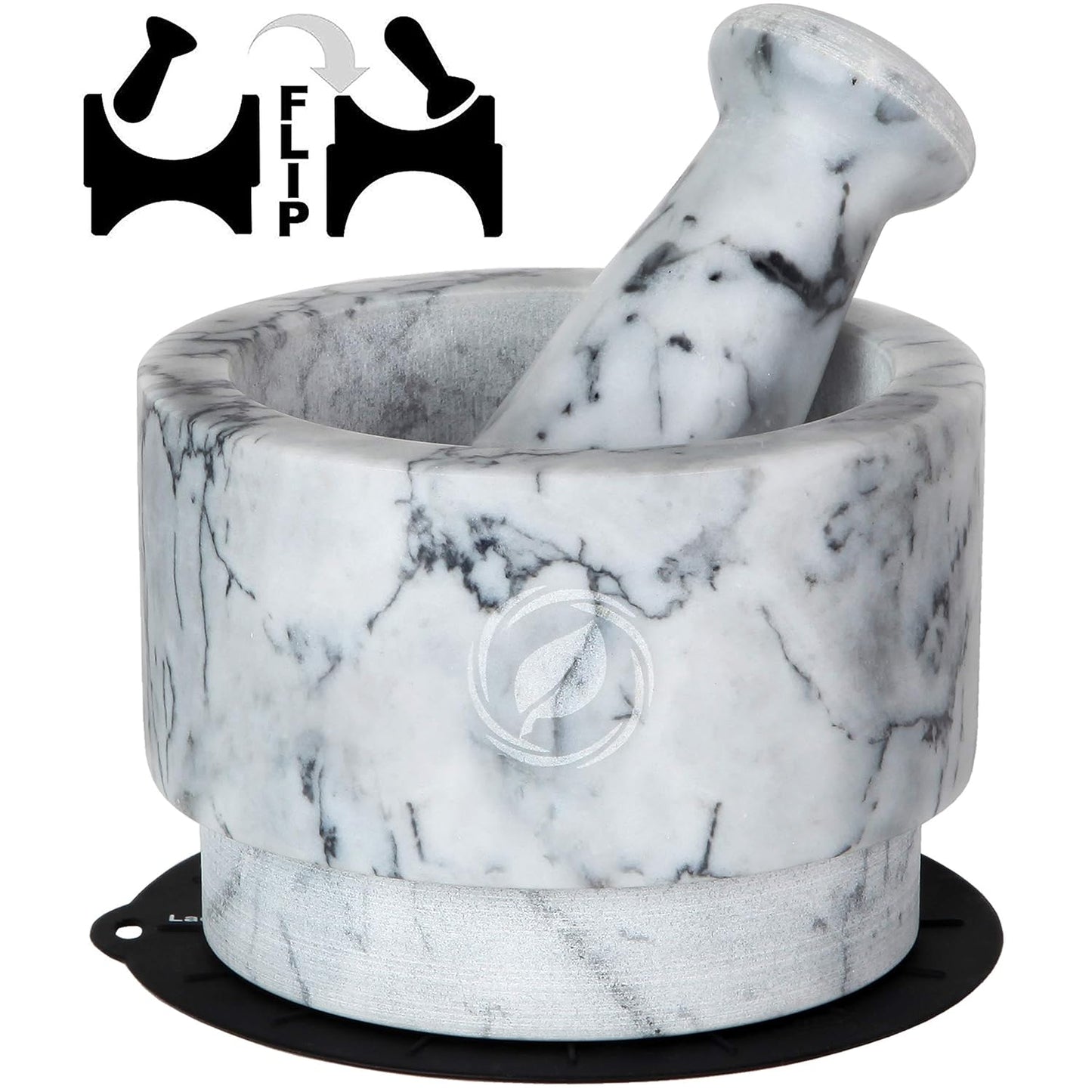 Laevo White Marble Mortar and Pestle Set - Heavy Duty Stone Spice Grinder - 2.1 Cup Capacity, 5.5-Inch Reversible Mortar and Pestle Set for Guacamole, Pesto, Spices - Large