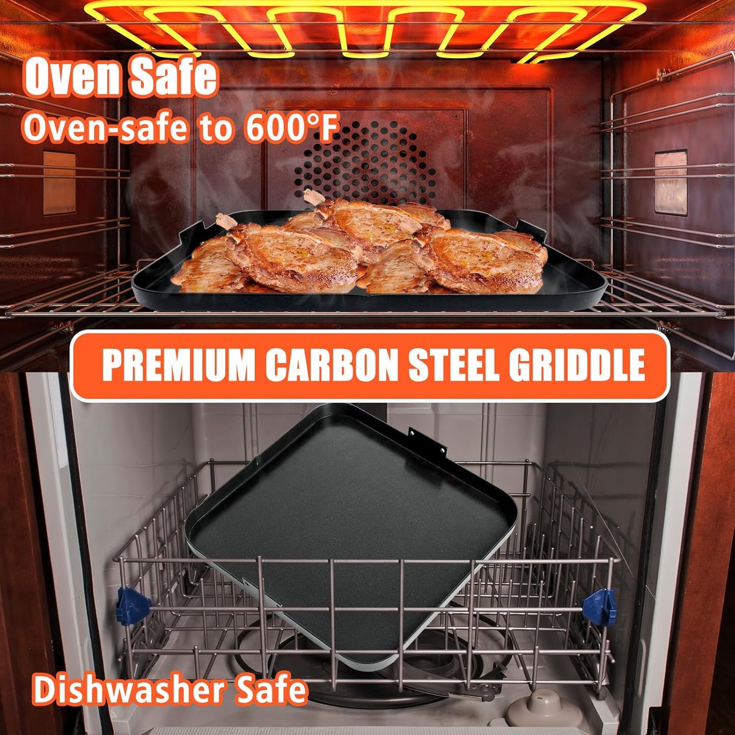 KEESHA Premium Nonstick Carbon Steel Griddle with 2 Handles for Recteq Pellet RT-340 Electric Pellet Smoker Grill, Thickened and Taller Edges for Grilling and Stir-Frying, 15.7'' x 15.7''