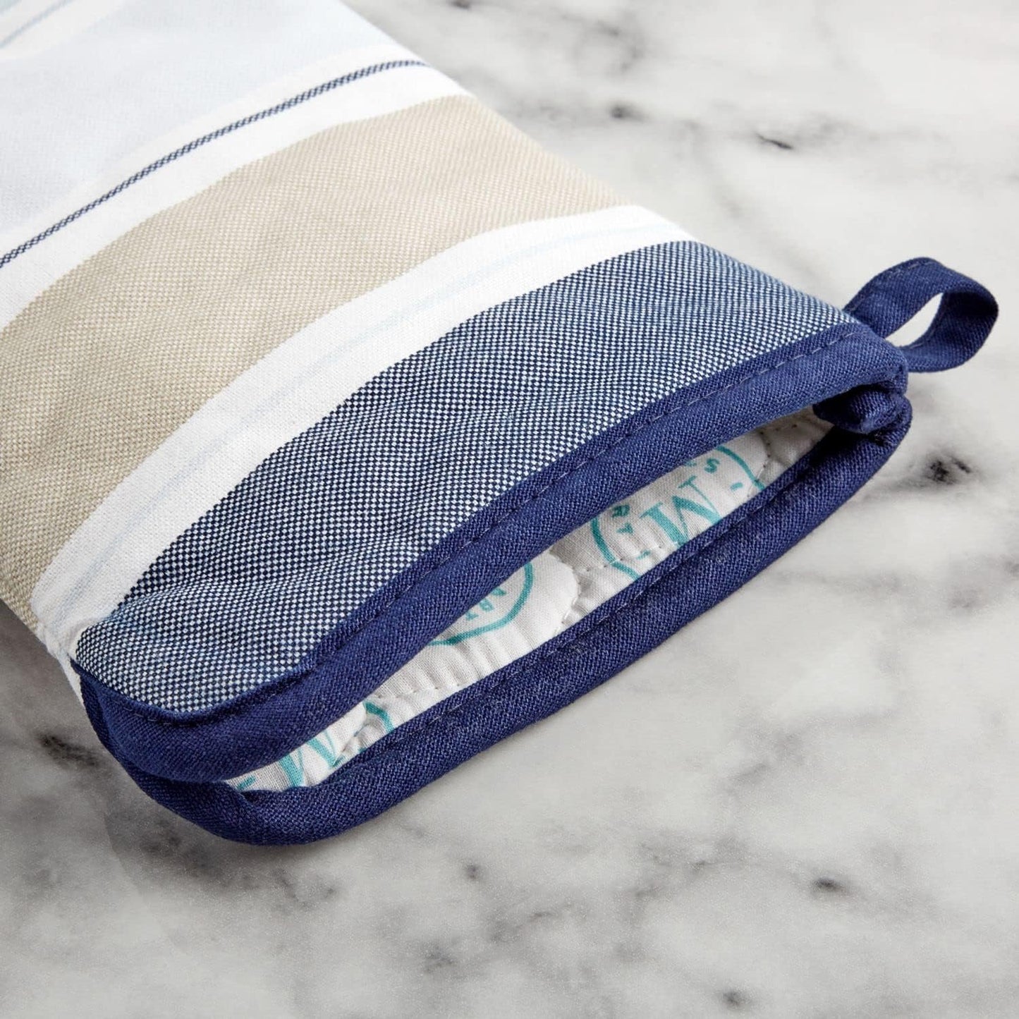 Martha Stewart Thin Stripe Oven Mitt 2-Pack Set, Blue, 7"x13"