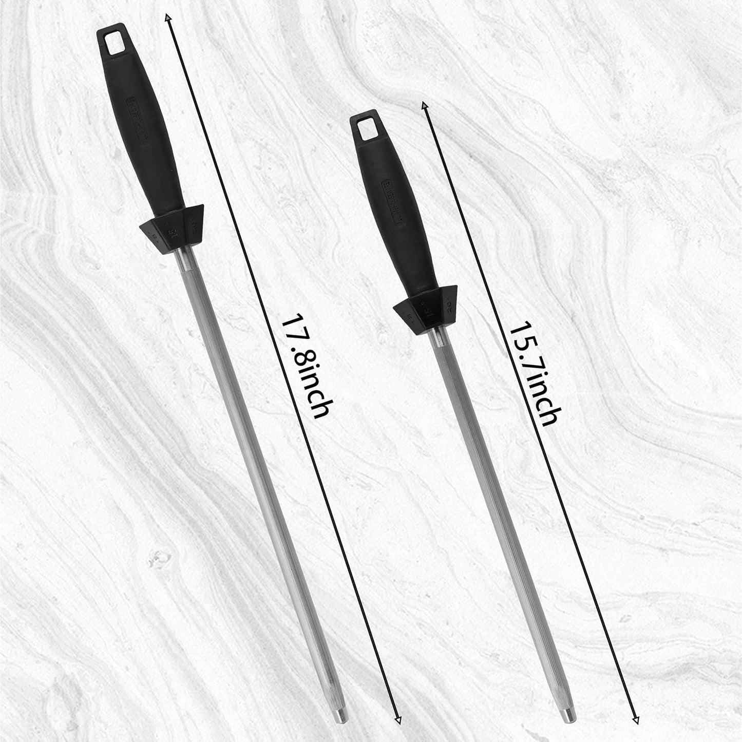 Knife Sharpener Knife Sharpening Rod Honing Steel with 15°-18°-20°Angle Guides Professional Carbon Steel with Black Rubber Grip for Kitchen Chef House Gift 10''