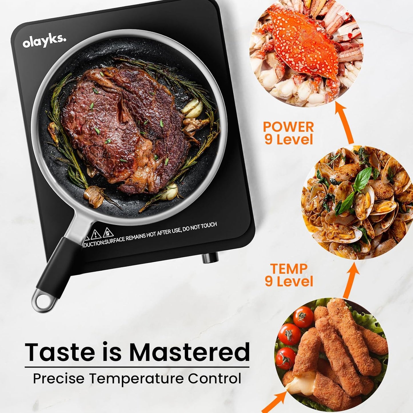Portable Induction Cooktop, Countertop Burner Hot Plate 1500W With Sensor Touch, Electric Induction Cooker With 9-Level Adjustment, 3-Hour Timer, Auto-Shut-Off, LED Display, Auto Pot Detection