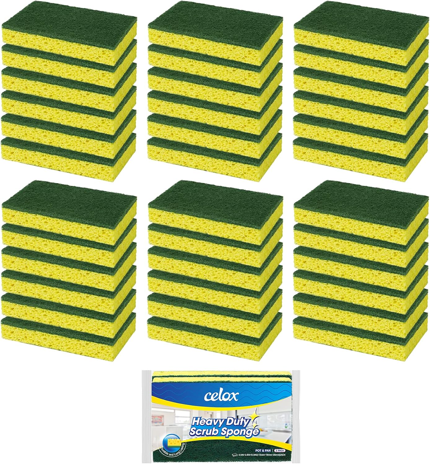 CELOX 36 Pack Dish Sponge for Kitchen, Dual Sided Scrub Sponge Heavy Duty, Non-Scratch Sponges Perfect for Kitchen Dishwashing and Household Cleaning, Highly Absorbent and Easy to Dry for Reuse