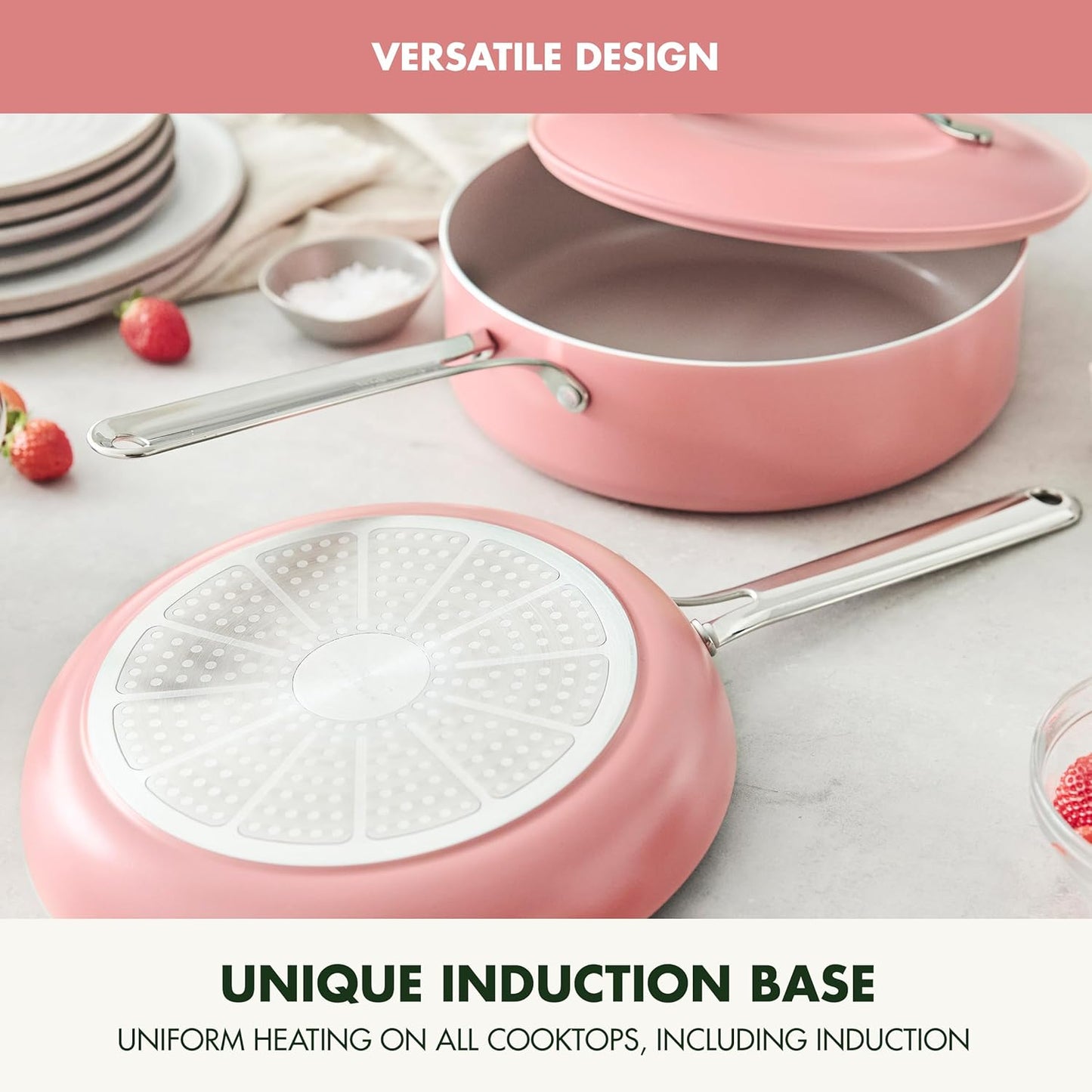 GreenPan Nova 10” Frying Pan Skillet and 4.37QT Sauté Pan with Lid, Oprah’s Favorite Things 2024, PFAS-Free Ceramic Nonstick, Induction Suitable, Sear, Fry, Broil, Dishwasher & Oven Safe, Coral