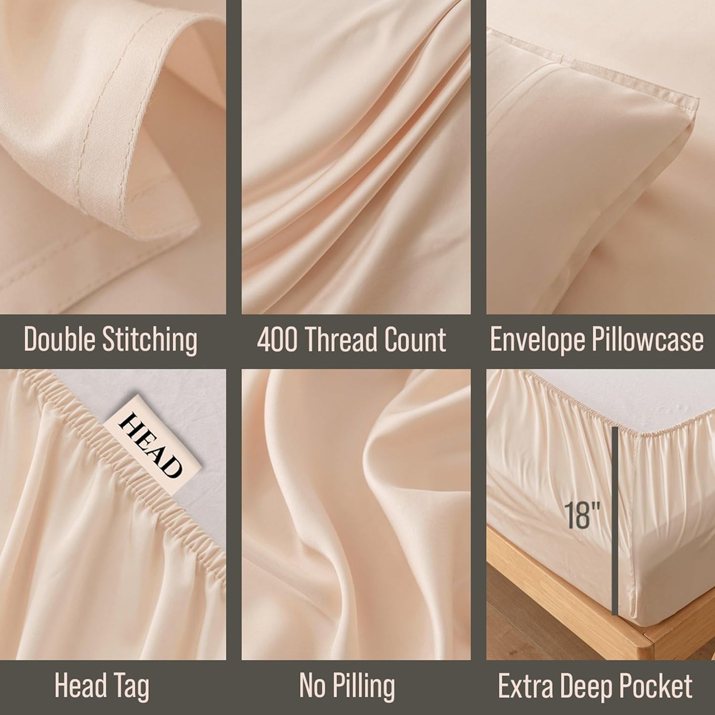 Bella Coterie Luxury Bamboo Viscose Split King Size Sheet Set | 100% Organically Grown | Ultra Soft | Cooling for Hot Sleepers | 18" Deep Pocket [Champagne]