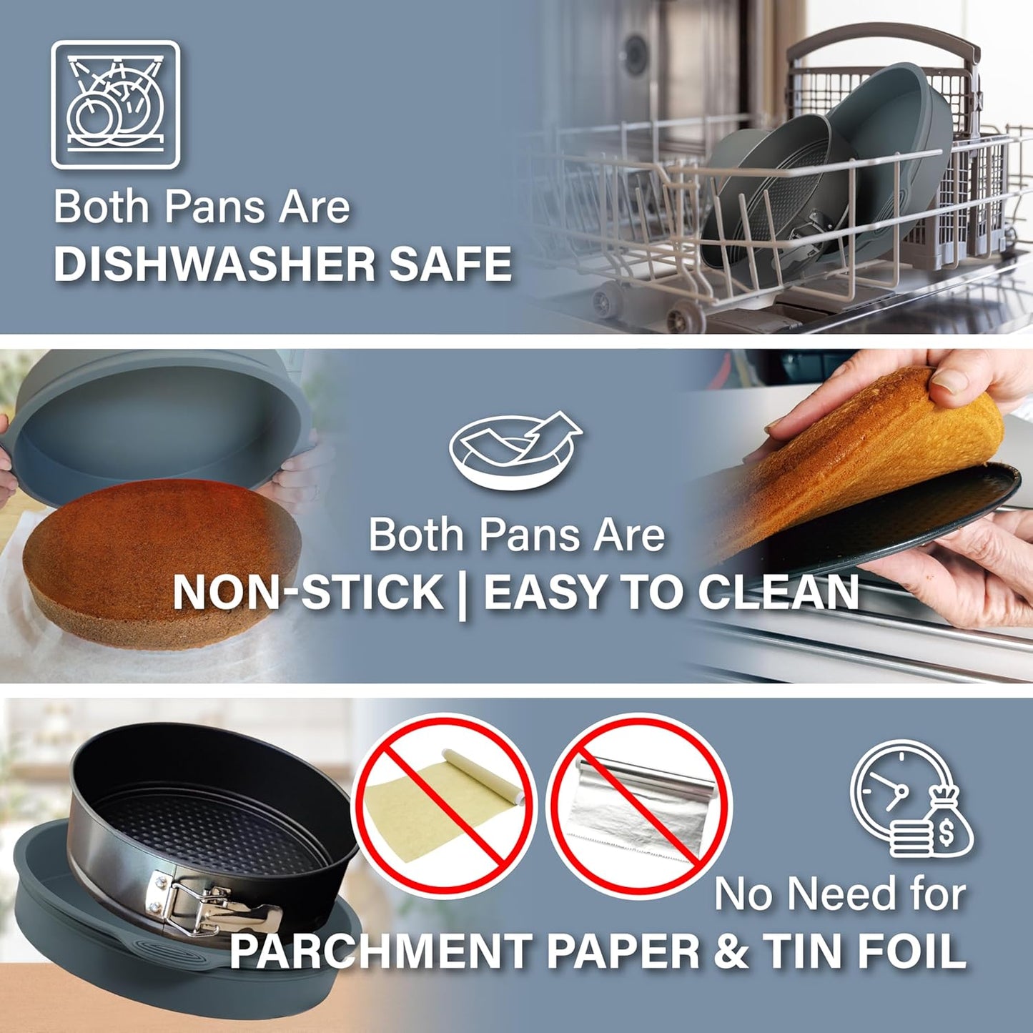 Spring Form Pans for Cheesecake, 6/8/10 Inch NONSTICK Springform Pan Set - Cheesecake Pan Set with LEAKPROOF SILICONE PROTECTOR - Cheese Cake Pans for Baking in WATER BATH - NO FOIL WRAP