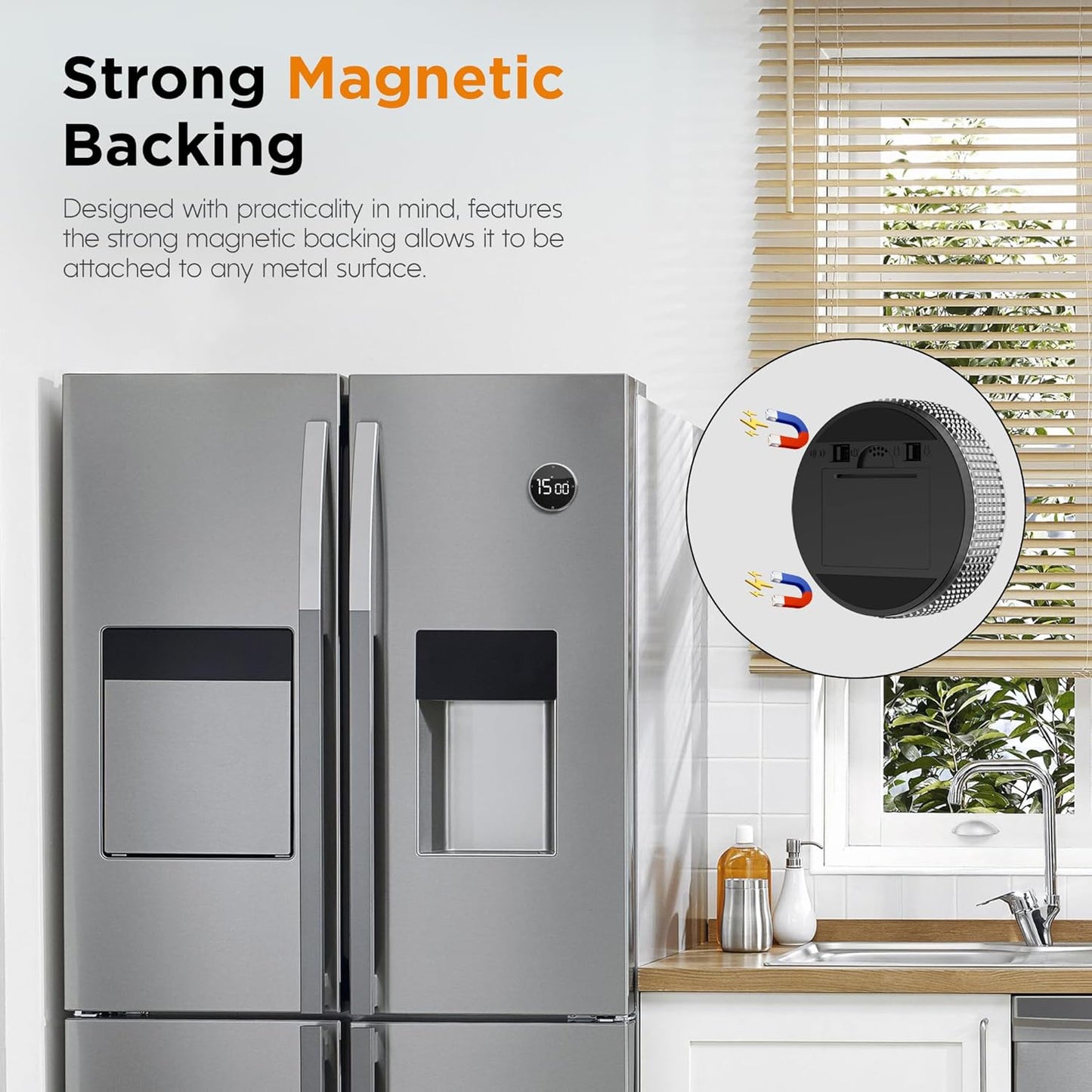 Upgrade Digital Kitchen Timer - Magnetic Countdown Countup Visual Pomodoro Timer with Large LED Display, 3-Preset Times (5, 15, 25), 3 Volume Levels, Ideal for Cooking, Baking and Fitness (1, Silver)