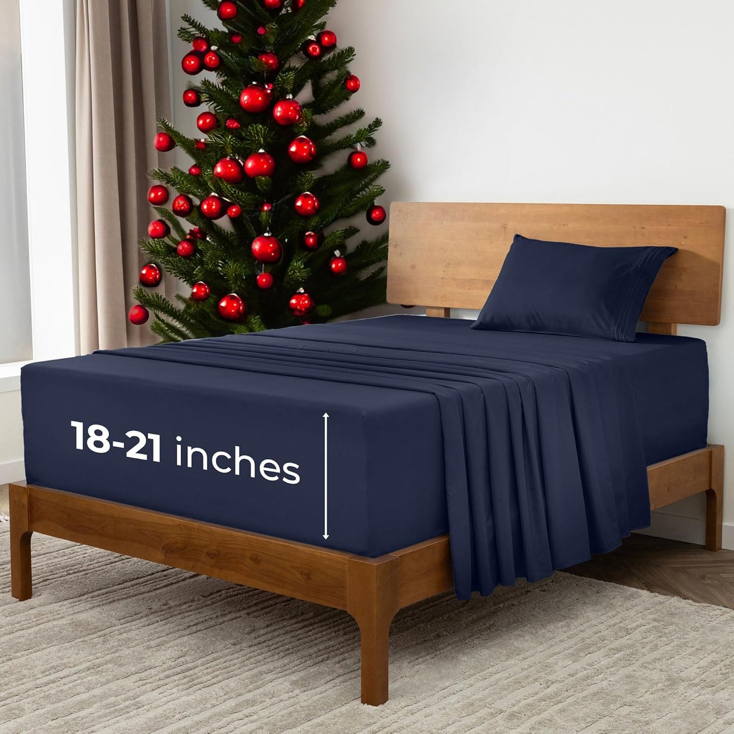 Mellanni Extra Deep Twin XL Sheets - 3 PC Iconic Collection Bedding - Hotel Luxury, Ultra Soft, Cooling Bed Sheets - Wrinkle, Fade, Stain Resistant (Twin Extra Long, Navy Blue)