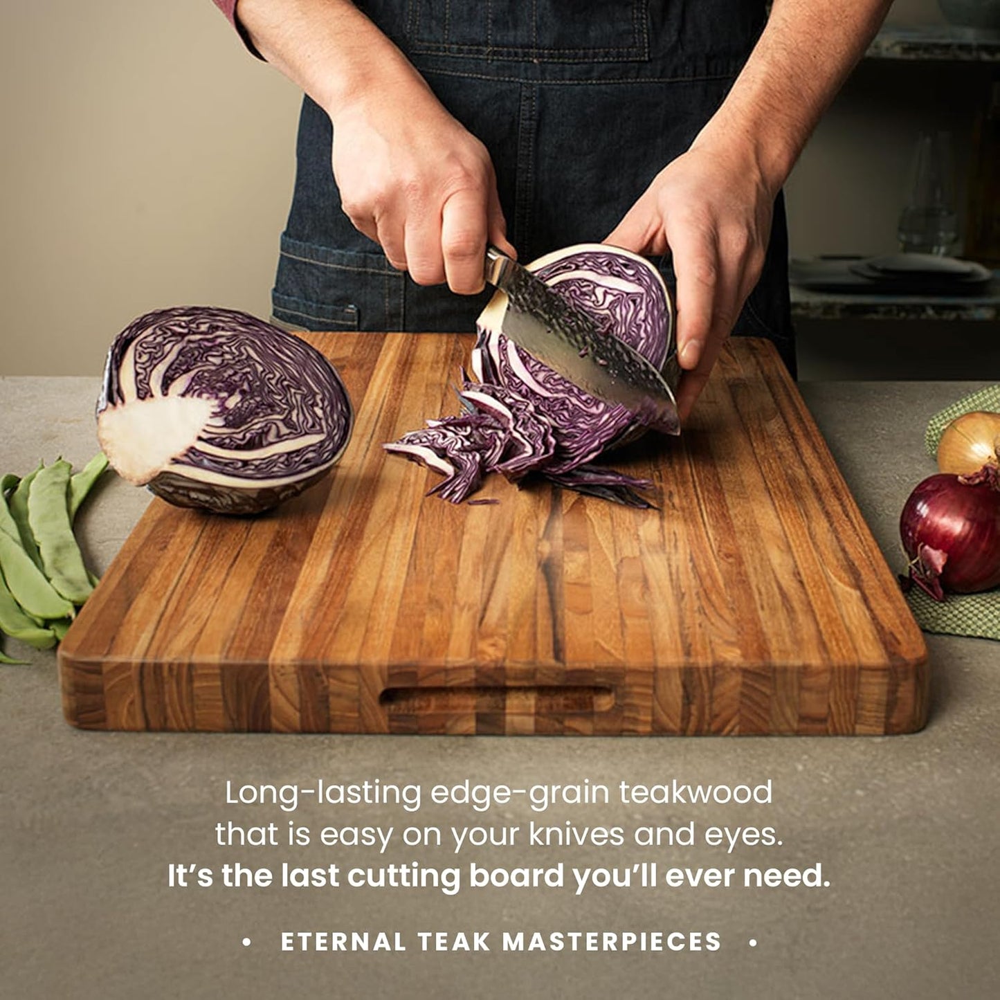 Teakhaus Carving Board and Cutting Board Oil Set - Includes Medium (M) Wood Cutting Board with Grip Handles and EON Food Grade Mineral Oil - Knife-Friendly - FSC Certified