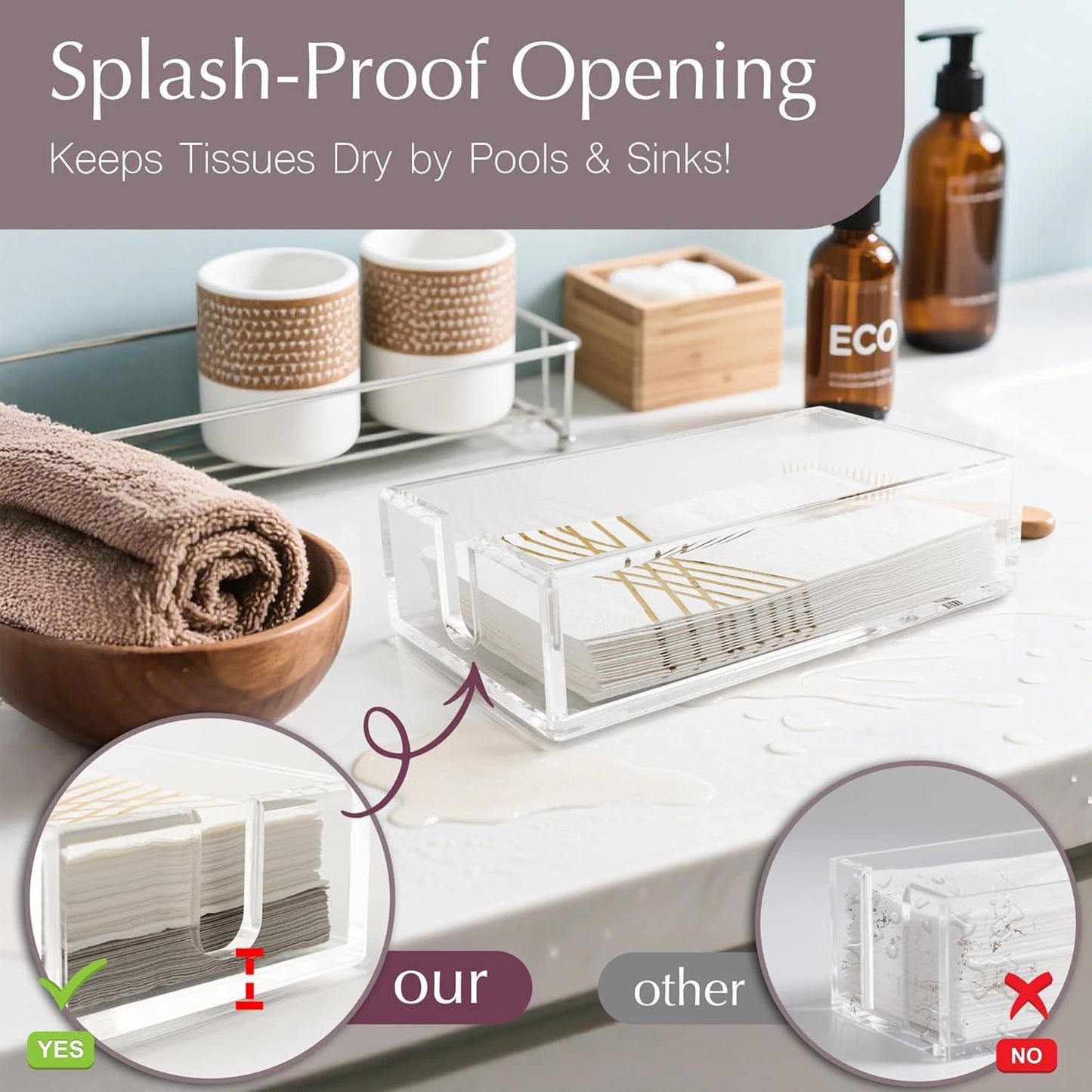 Acrylic Napkin Holder for Bathroom with Non Slip Pads Clear Paper Towel Holders for Kitchen with Rounded Corners Disposable Guest Hand Towel Tray Horizontal Trays 9.1x4.9x2.1