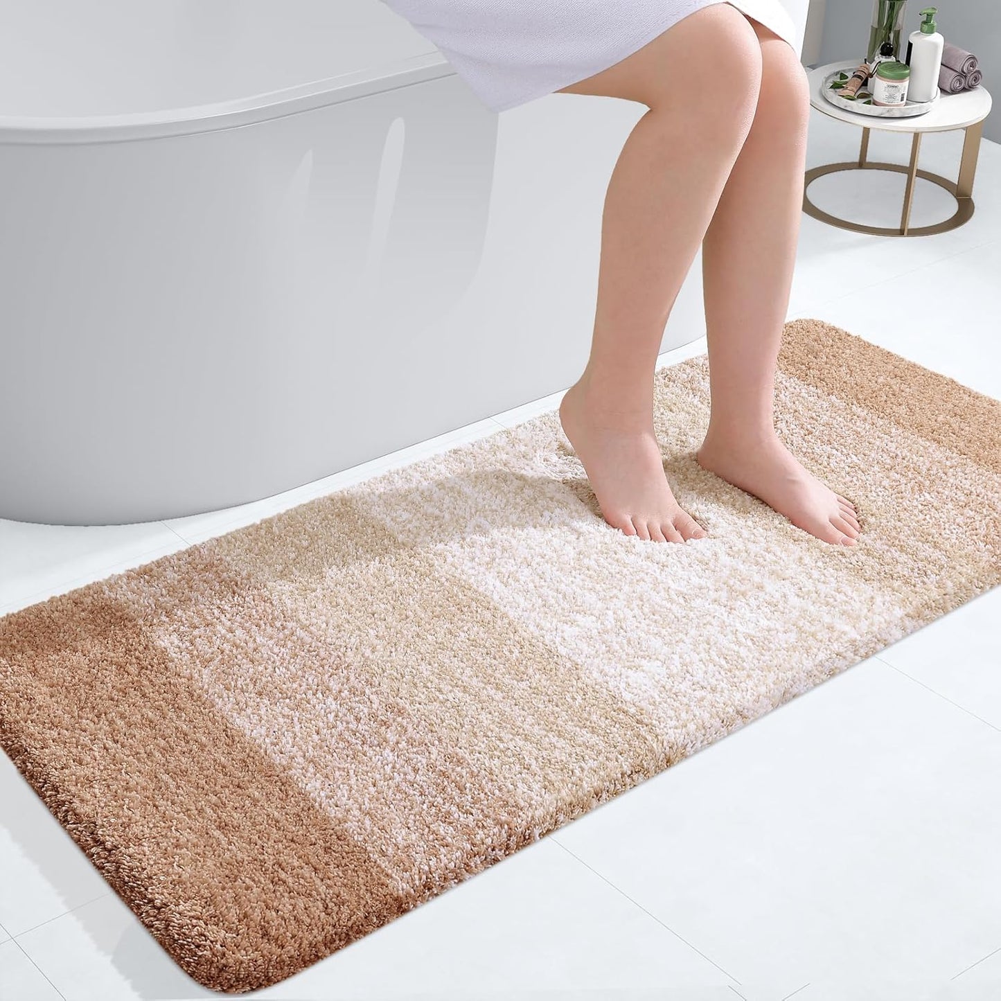 OLANLY Bathroom Runner Rugs 47x20, Extra Soft Absorbent Microfiber Bath Rugs, Rubber Backing, Quick Dry, Machine Washable Bath Mats for Bathroom Floor, Tub and Shower, Home Decor Accessories, Beige
