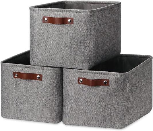 HNZIGE Storage Basket Bins(3 Pack) Large Collapsible Storage baskets for organizing Shelf Closet Bedroom, Perfect Storage Box with Handles for Closet, Clothes, Toy, Home?Gray, 15" x 11" x 9.5"?