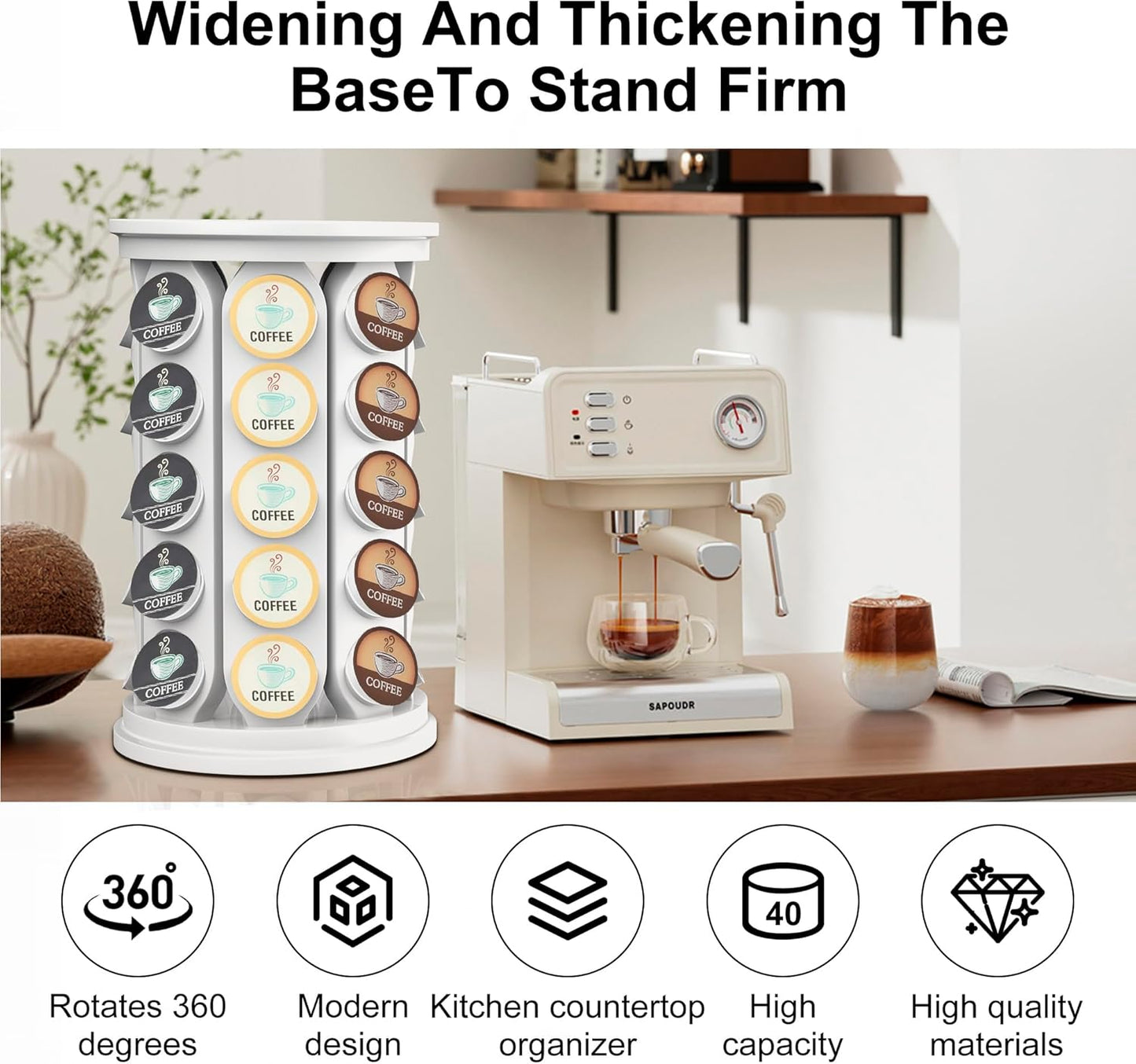 CEHNCEH Coffee Pod Carousel Organizer: Compatible with 40 Keurig K-Cup Pods, Large Compacity Coffee Capsule Holder, NEW Modern Design, Home or Office Kitchen Counter Organizer (White)