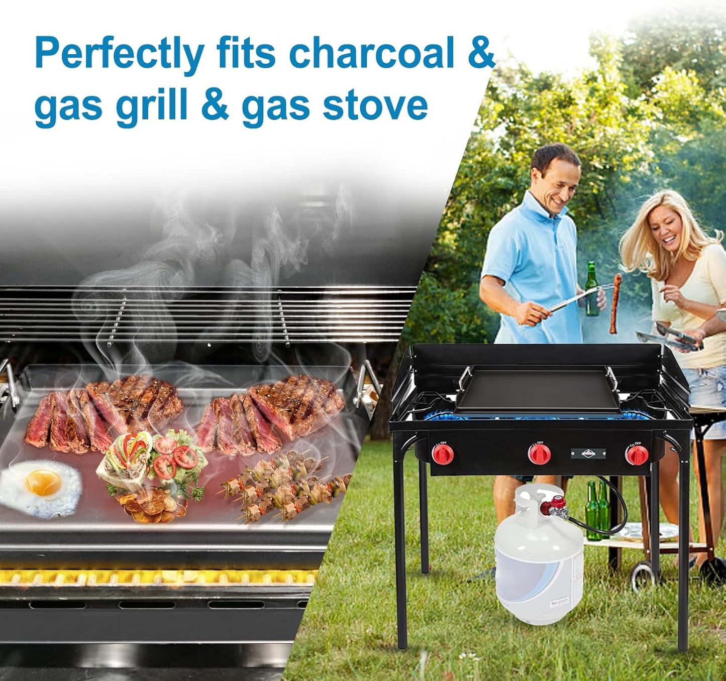 Griddle for Gas Grill, Flat Top Cast Iron Griddle Insert for Outdoor Gas Grill, 17" x13" Nonstick Coating Cooking Skillet Pan Teppanyaki for Weber Charbroil Camp Chef and Gas/Charcoal/Electric Grill