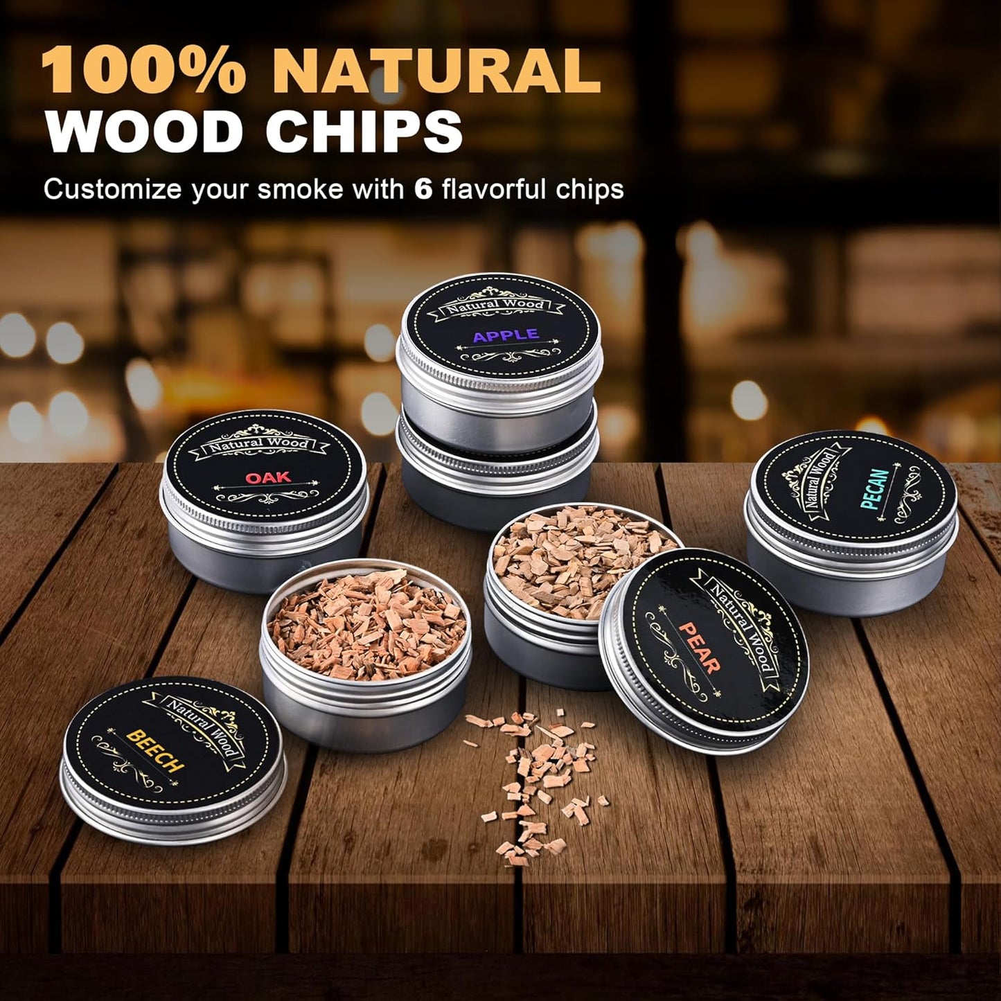 Electric Whiskey Smoker Kit Built-in Lighter with 7 Colorful Lights, Flameless Rechargeable Electric Drink Smoker Kit with 6 Wood Chips – Premium Cocktail Smoker Kit Set for Men, Husband, Dad