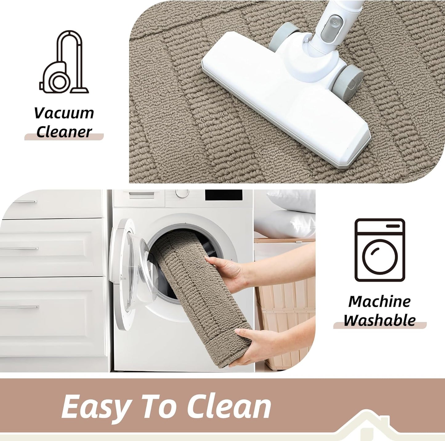 BEQHAUSE 30x18 Inch Kitchen Rug Mat Durable Kitchen Rugs Non-Slip Washable Absorbent Kitchen Mats for Floor Dirt-Resistant Semicircular Kitchen Mat (Taupe)