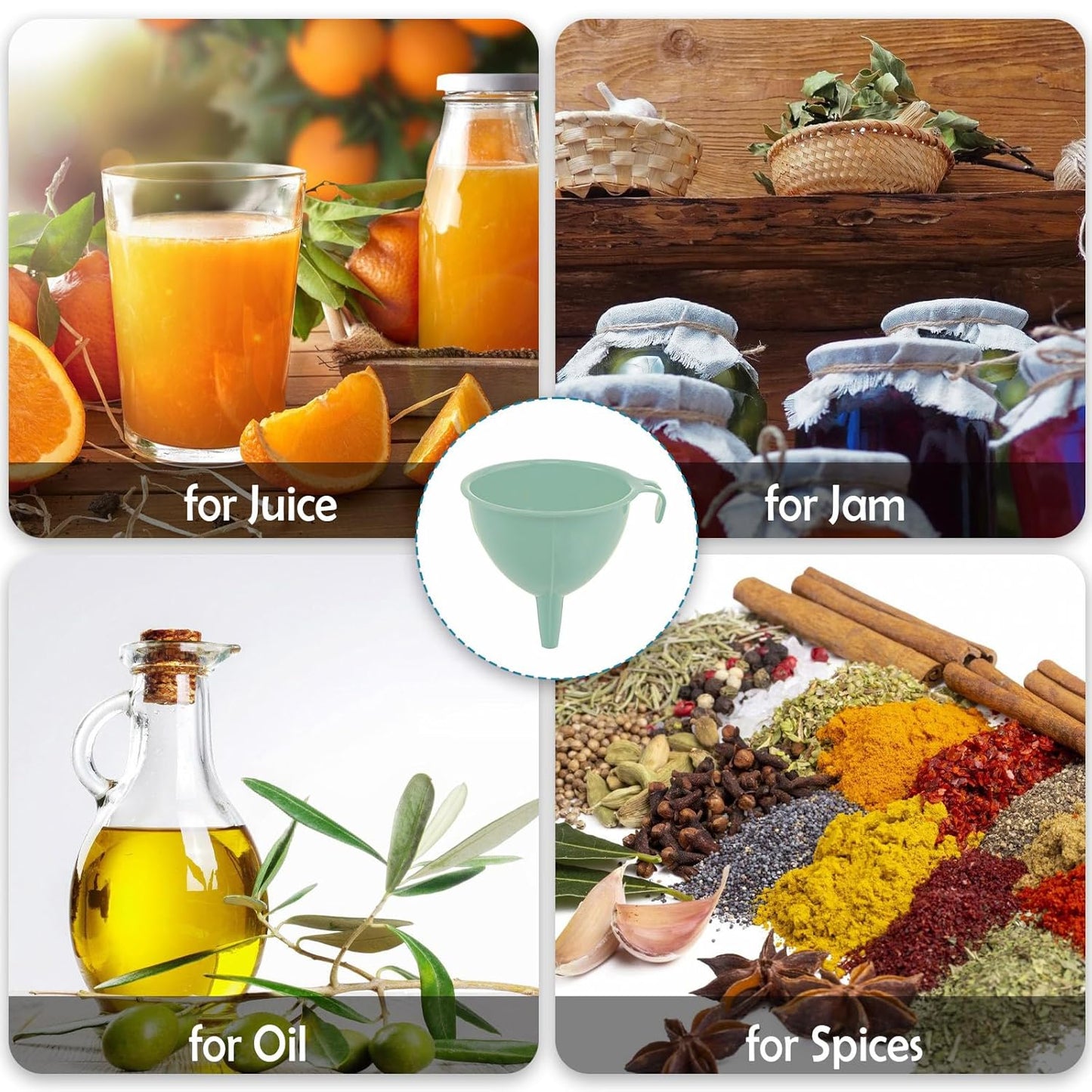 3-Piece Plastic Funnel Set - 5-Inch Diameter Kitchen Funnels for Bottles, Jars, and Lab Use (Blue)