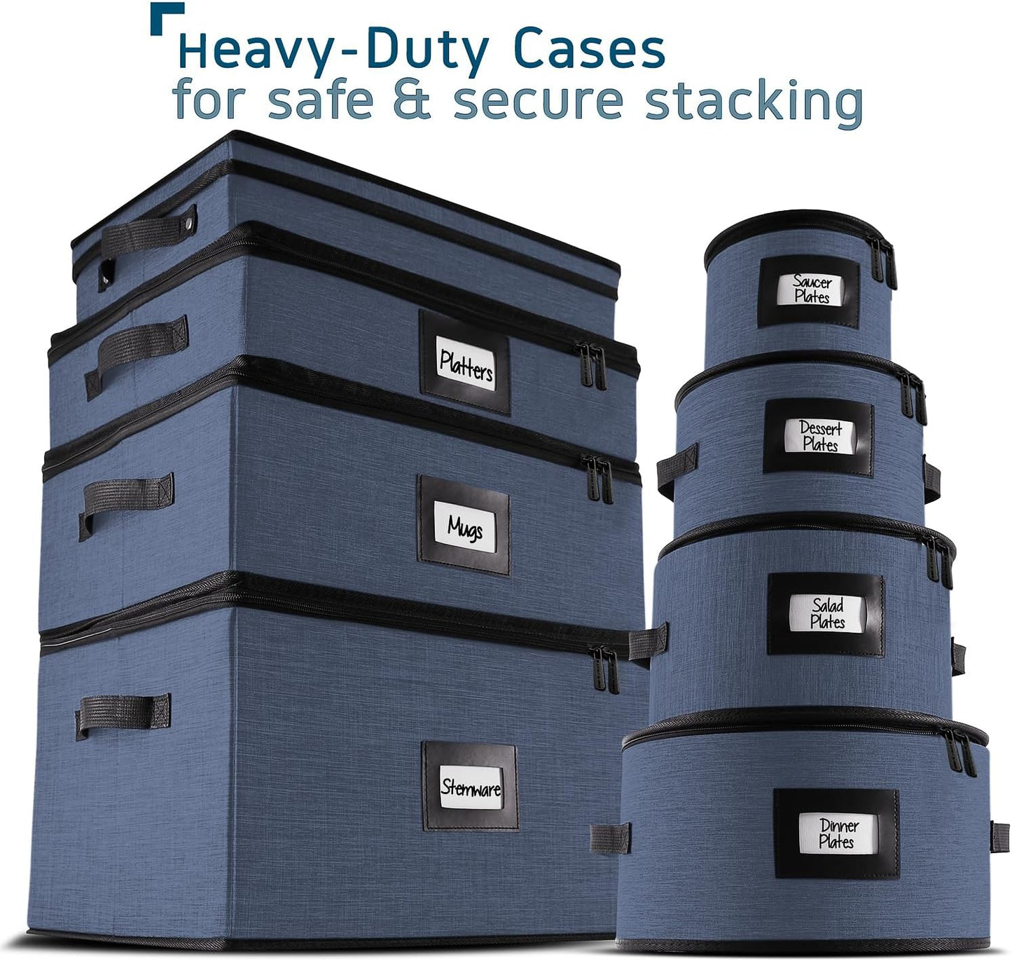 Coffee Mug Storage, 2 Pack Quilted and Stackable Coffee Cup Storage Organizer for Service of 24, Mug Storage Box with Dividers, China Containers Hard Shell for Moving and Organization, Blue