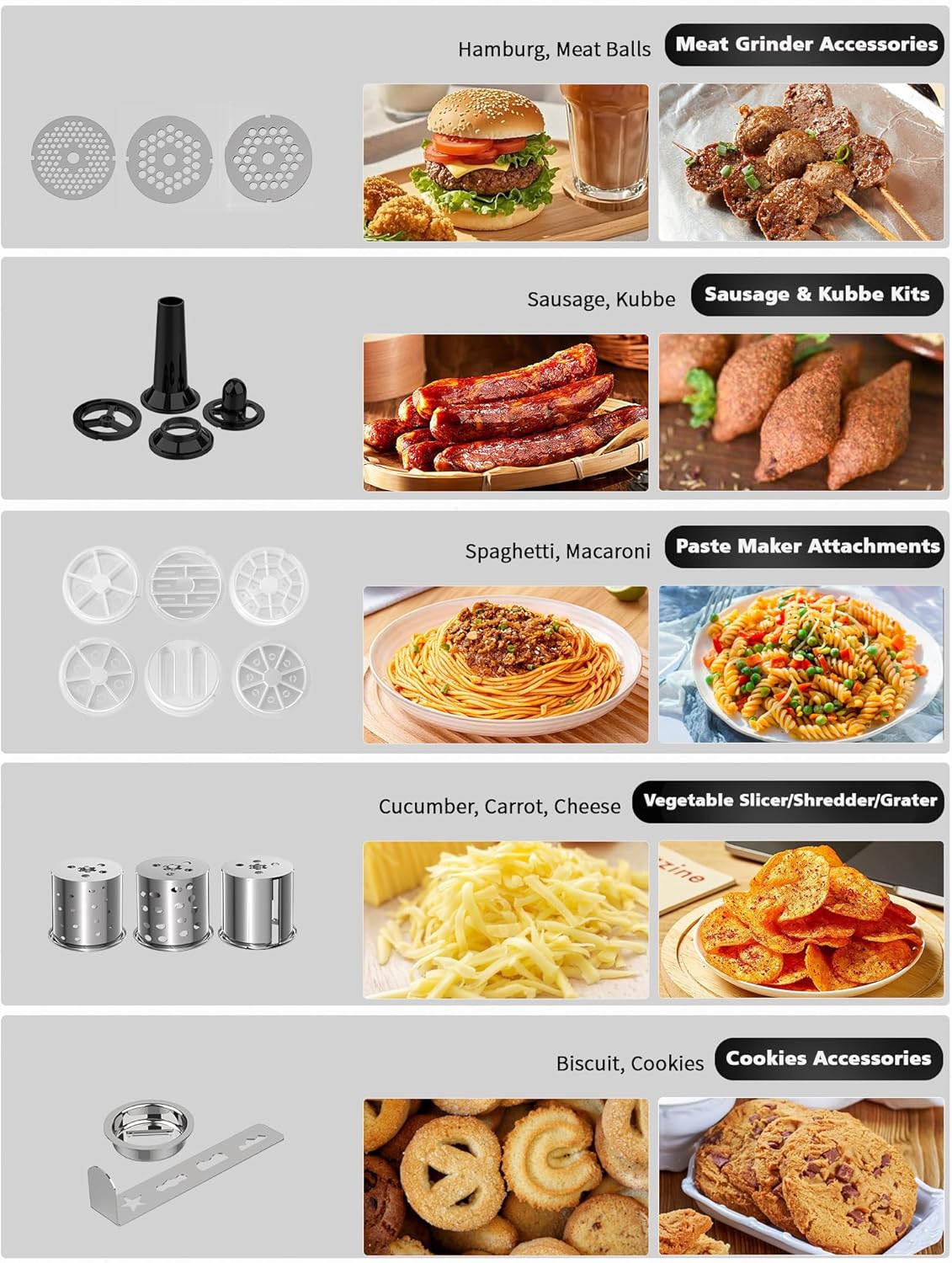 Vospeed 9 IN 1 Stand Mixer, 850W Tilt-Head Multifunctional Electric Mixer with 8 QT Stainless Steel Bowl, 1.5L Glass Jar, Meat Grinder, Hook, Whisk, Beater Dishwasher Safe (Black)