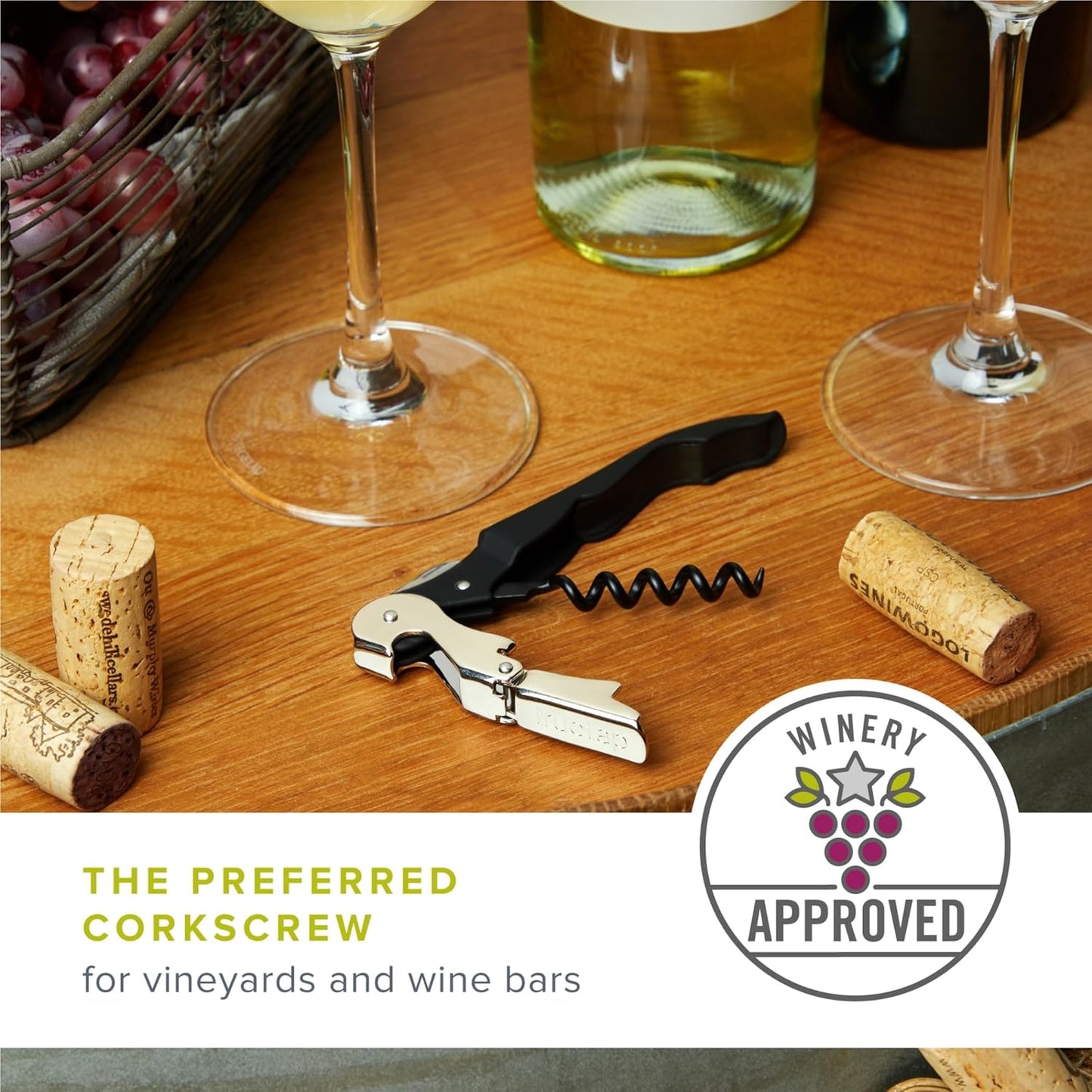 True Brands TrueTap Double Hinged Waiters Corkscrew, Top-notch Stainless Steel Opener with Foil Cutter Built to Last Wine Key Metallic Blue, Set of 1