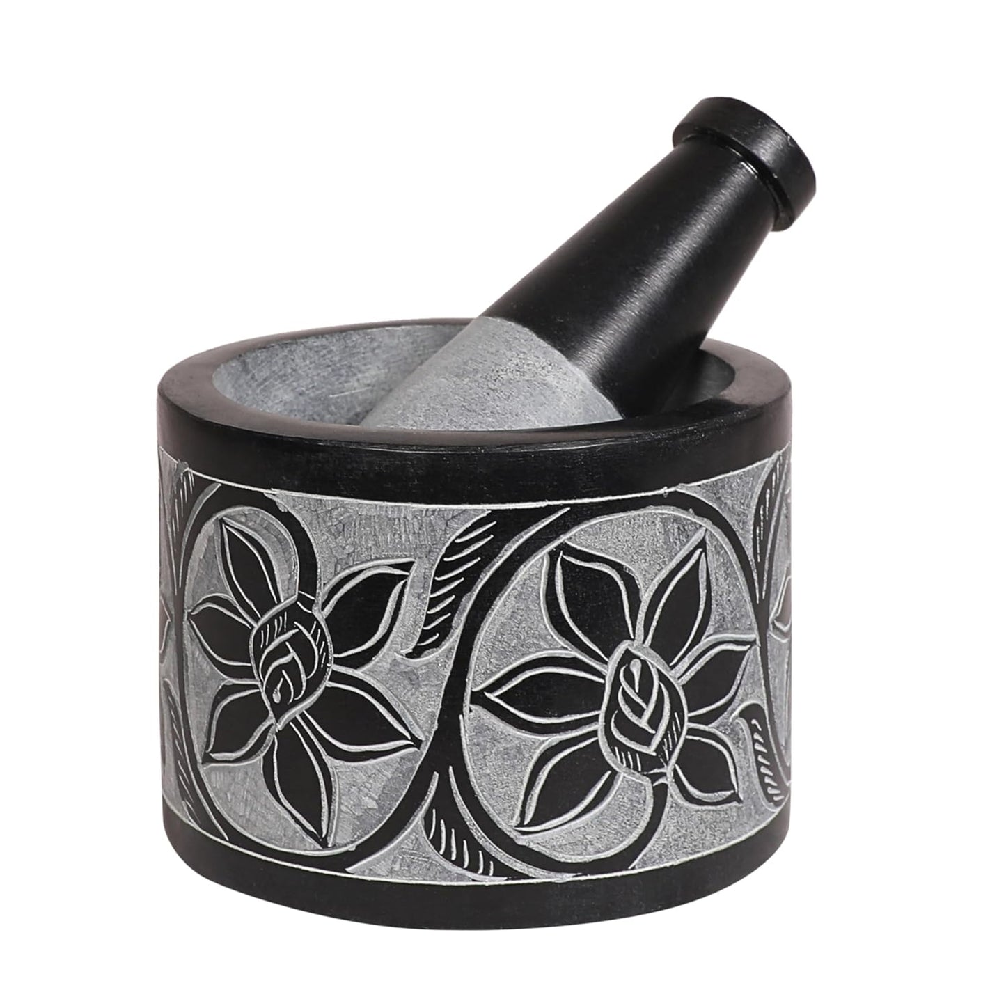 Mortar and Pestle, Made of Heavy Duty Polished Hard Stone, Natural Stone Grinder for Spices, Pastes, Herbs, Seasoning etc. (Ember)