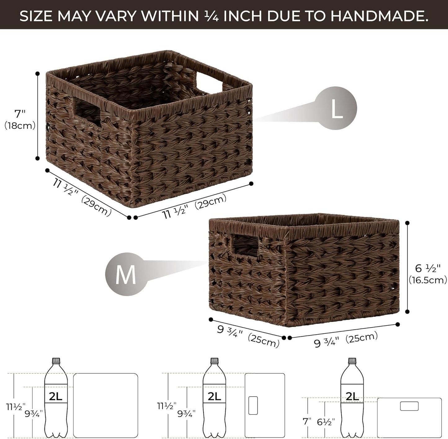 GRANNY SAYS Wicker Baskets for Organizing, Storage Basket for Shelves, Square Shelf Baskets with Handles, Waterproof Woven Basket for Living Room, Baskets for Entryway, Brown
