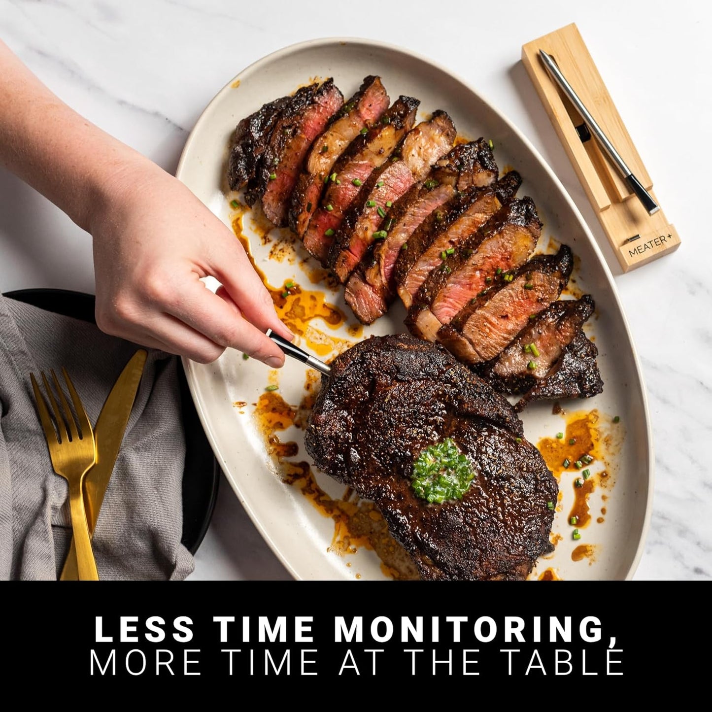 MEATER Plus: Smart Bluetooth Wireless Meat Thermometer Digital | BBQ, Grill, Oven, Smoker, Air Fryer, Kitchen | Perfect for Steak, Chicken, Turkey, and More | Delicious Recipes in App
