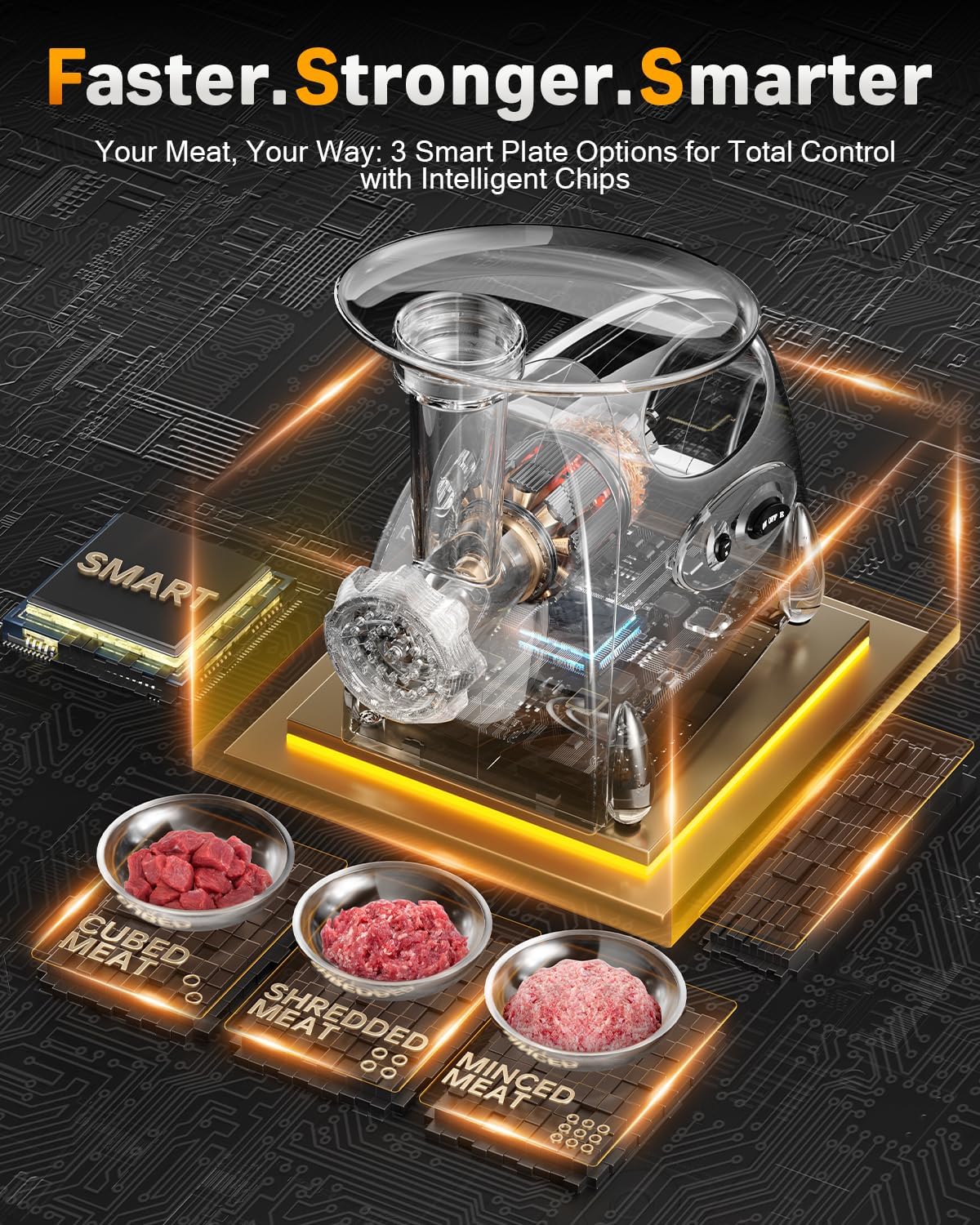 Electric Meat Grinder: [3000W Superior Motor] [Exquisite Box] Meat Grinder with 6 PCS Stainless Steel Blades & Grinding Plates, Sausage Stuffer Tubes & Kubbe Kit Portable Handle for Gift (Black)